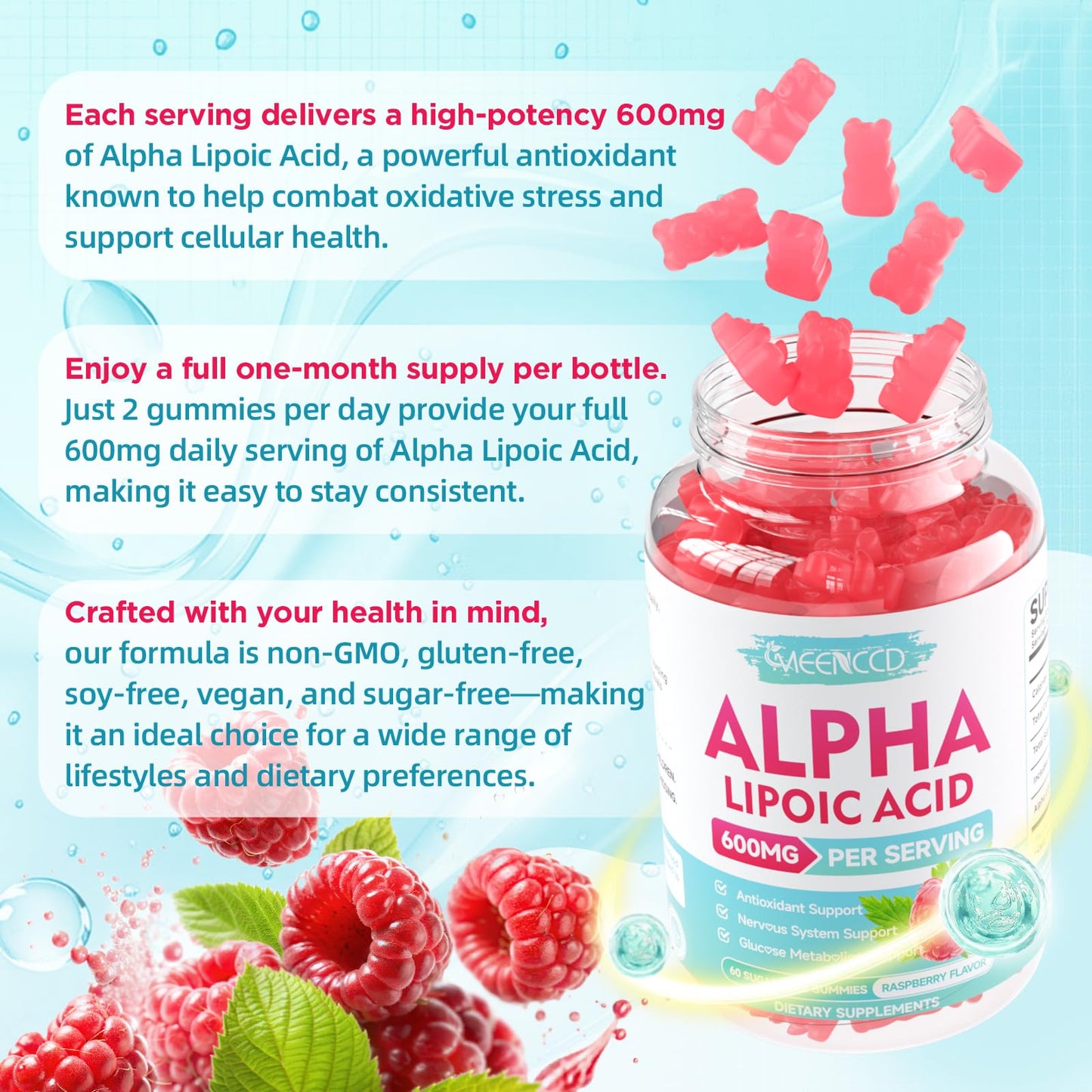 MEENCCD Alpha Lipoic Acid Gummies 600mg, 120 Count