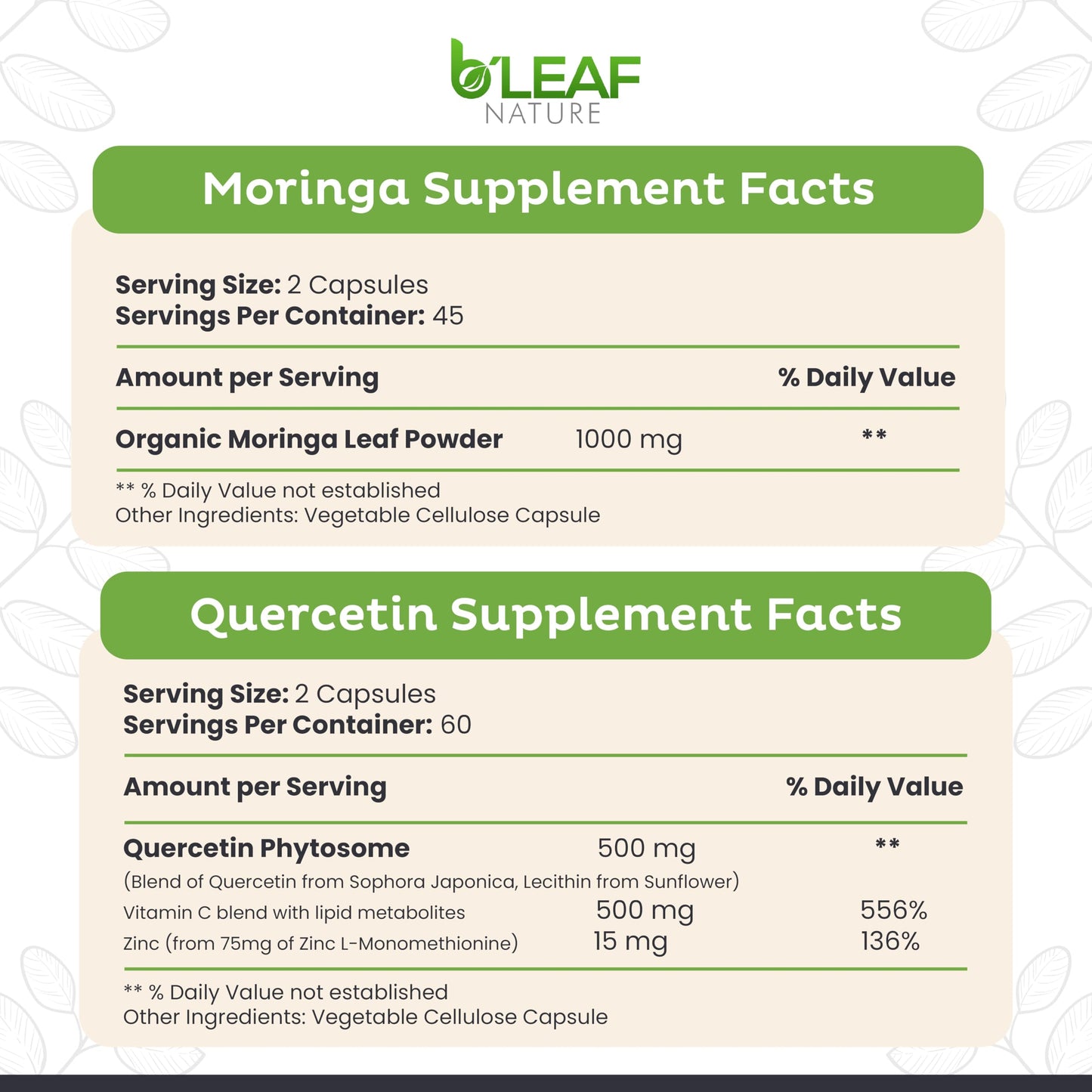 B'LEAF NATURE Moringa and Quercetin Bundle Capsules 210
