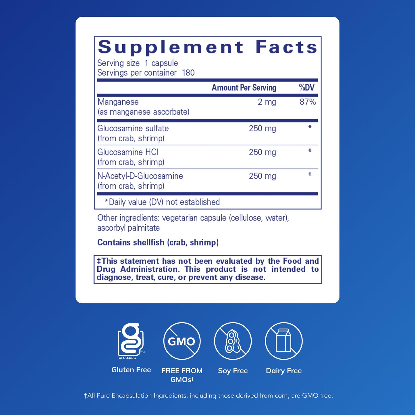 Pure Encapsulations Glucosamine Complex with Manganese, 180 Capsules