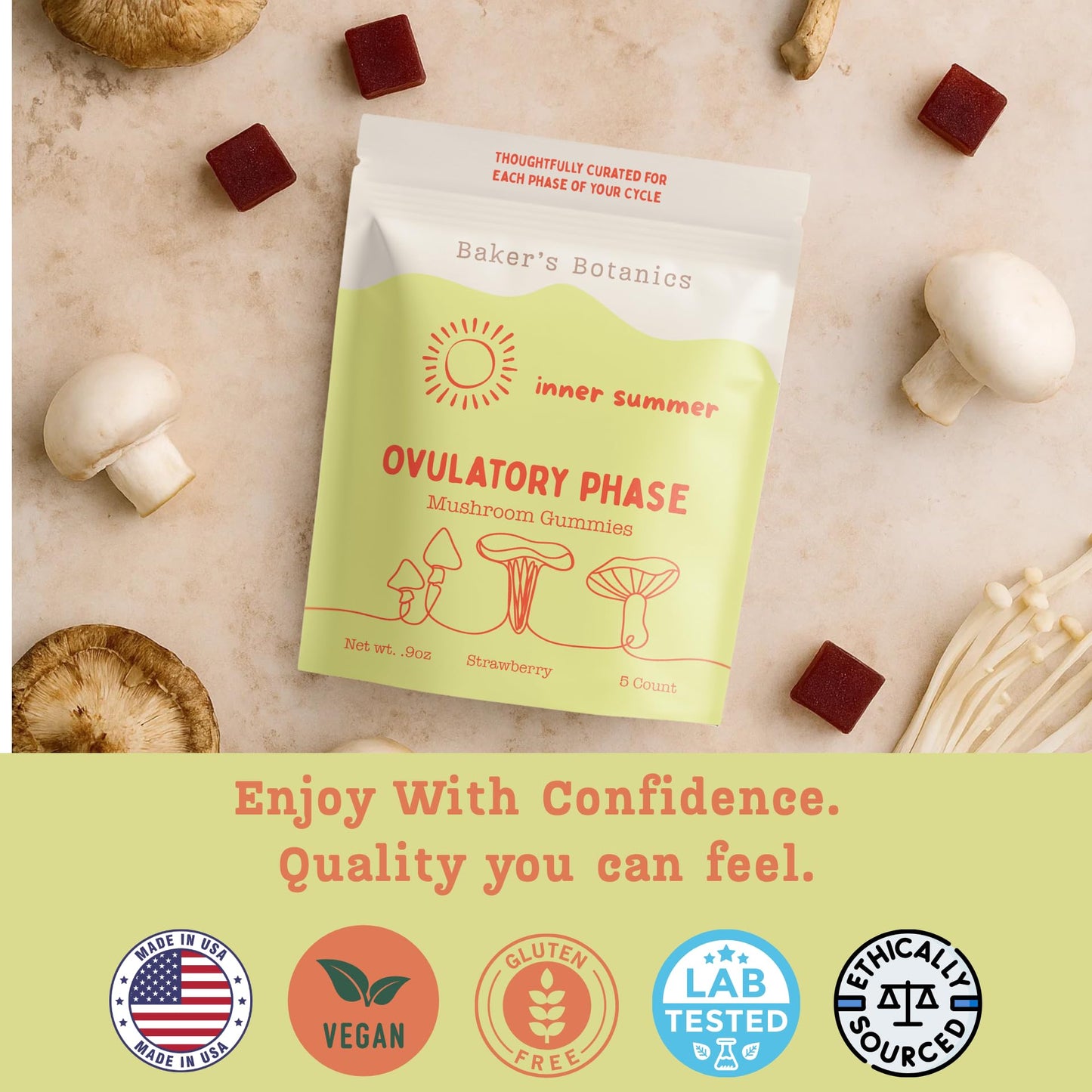 Baker's Botanics Ovulatory Mushroom Gummies, 3 Pack