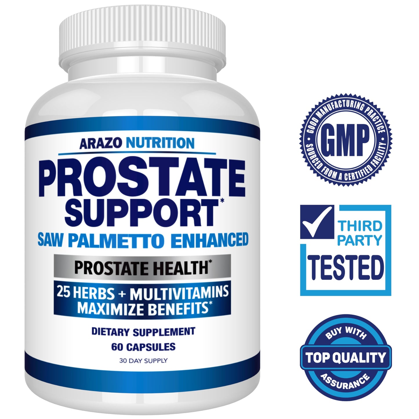 Arazo Nutrition Prostate Supplement Saw Palmetto + 25 Herbs Capsules 60 Count