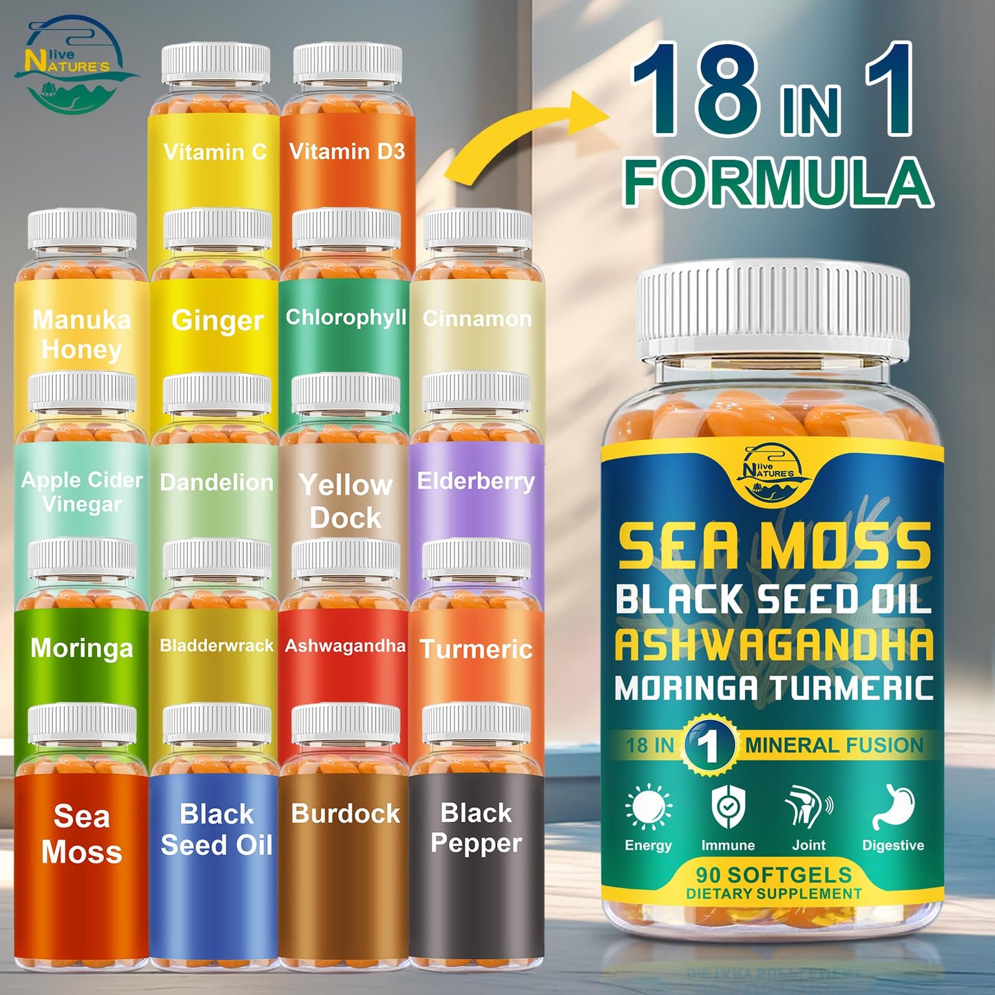 Nature's live Organic Sea Moss Softgels 90 Softgels