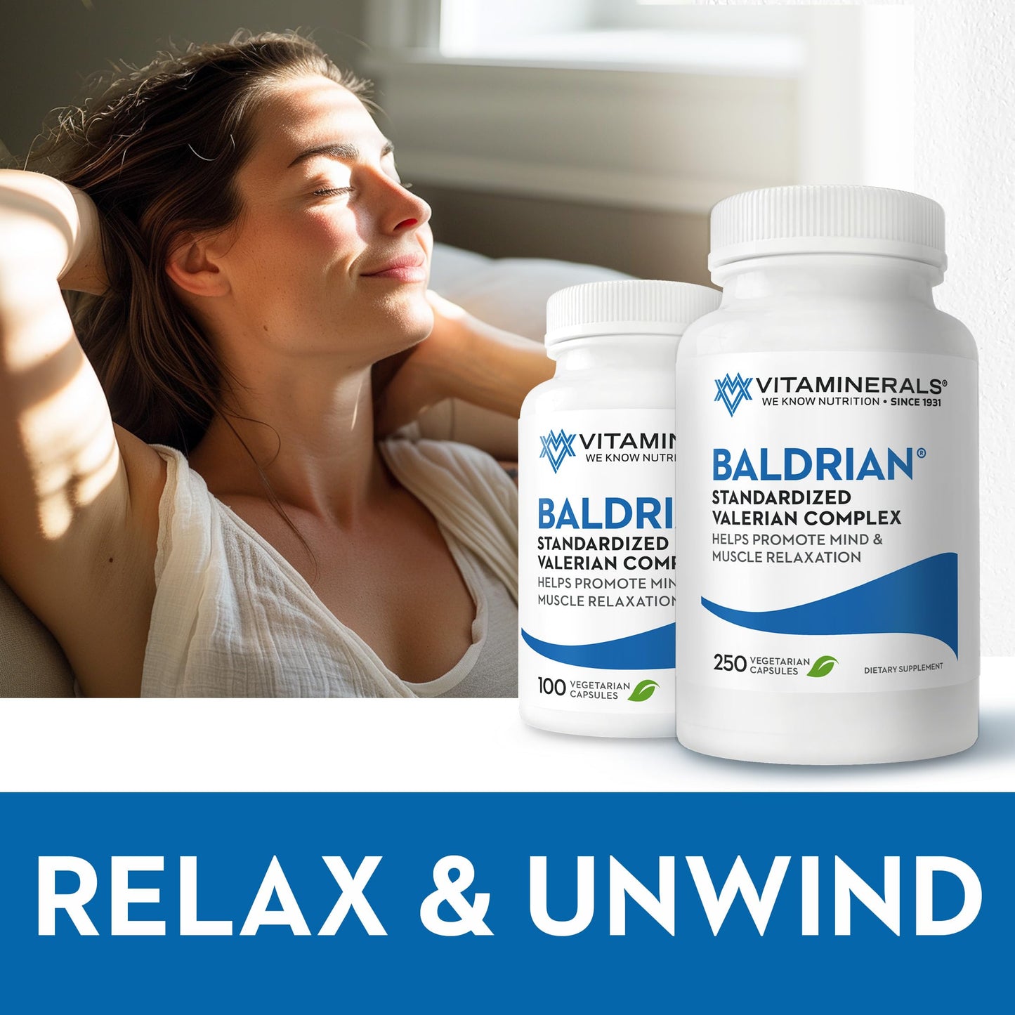 Vitaminerals Baldrian Original Natural Relaxing Support Standardized Valerian Capsule, 100 Count
