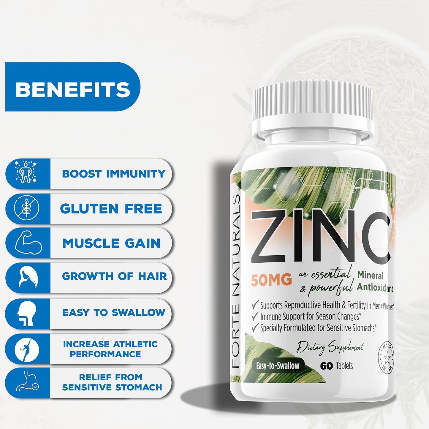 FORTE NATURALS Zinc 50mg Tablets, 60 Tablets