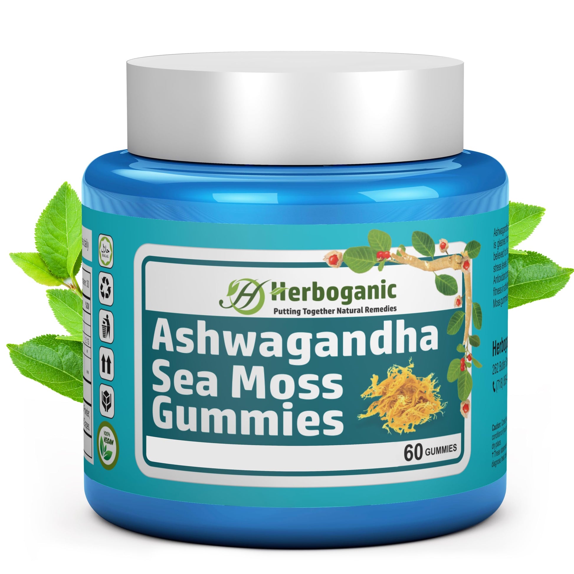 HERBOGANIC Ashwagandha Sea Moss Gummies 60 Count