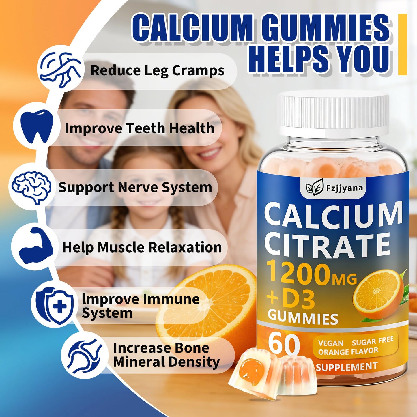 Fzjjyana Calcium Citrate with Vitamin D3 Gummies 120 Count