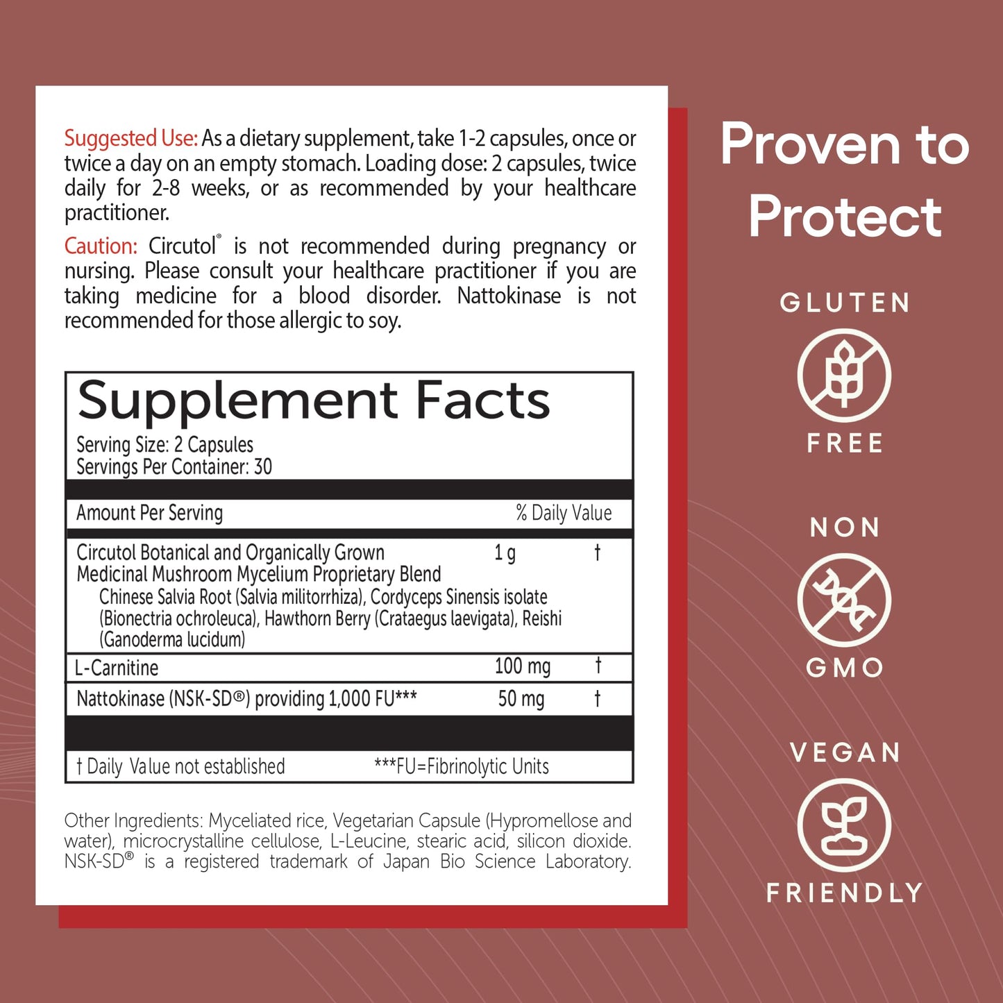 EcoNugenics Circutol Heart & Blood Pressure Supplement with Nattokinase, L-Carnitine, Hawthorn Berry Extract, Cordyceps & Reishi Mushrooms – Healthy Blood Flow & Nitric Oxide Support, 60 Capsules