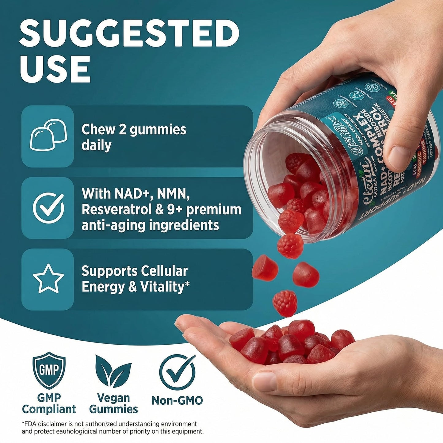 Clean Nutraceuticals Youth Bloom NAD+ Supplement Gummies, 60 Count