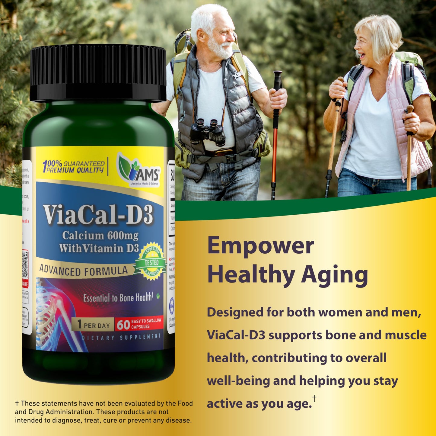 America Medic & Science ViaCal-D3 Calcium 600mg with Vitamin D3 Capsule, 60 Capsules