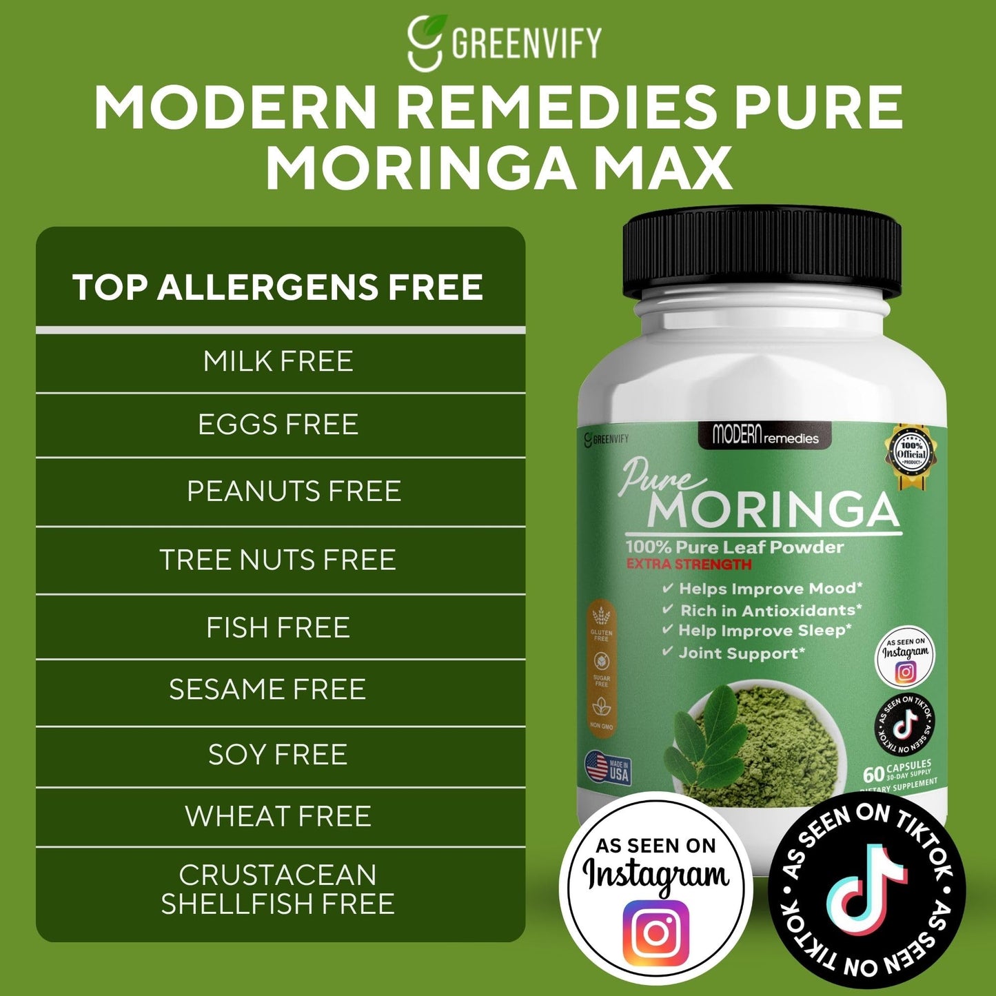 GREENVIFY Moringa Max Leaf Powder Supplement Capsules 300