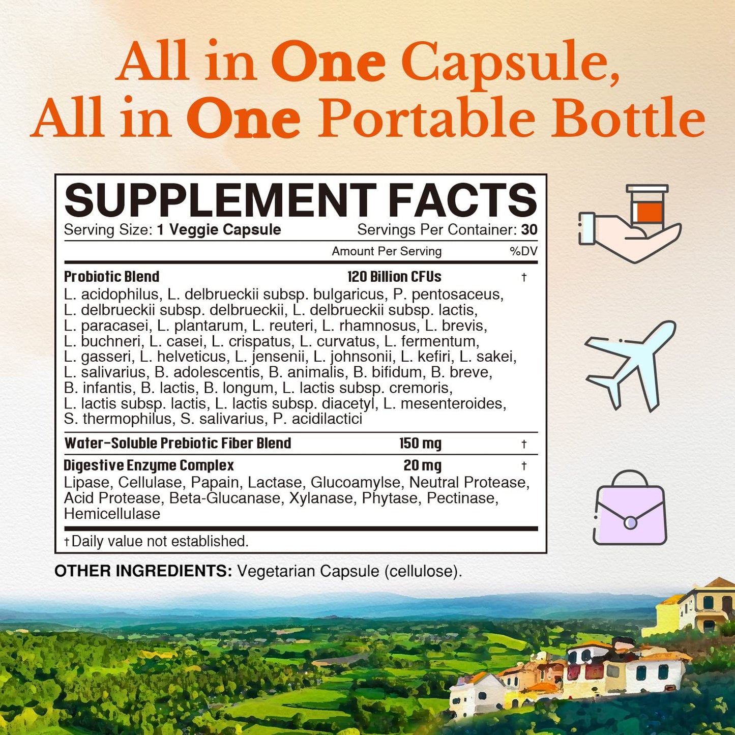 Vitalitown Probiotics 120 Billion CFUs 36 Strains + Prebiotics + Digestive Enzymes Capsule 30 Count