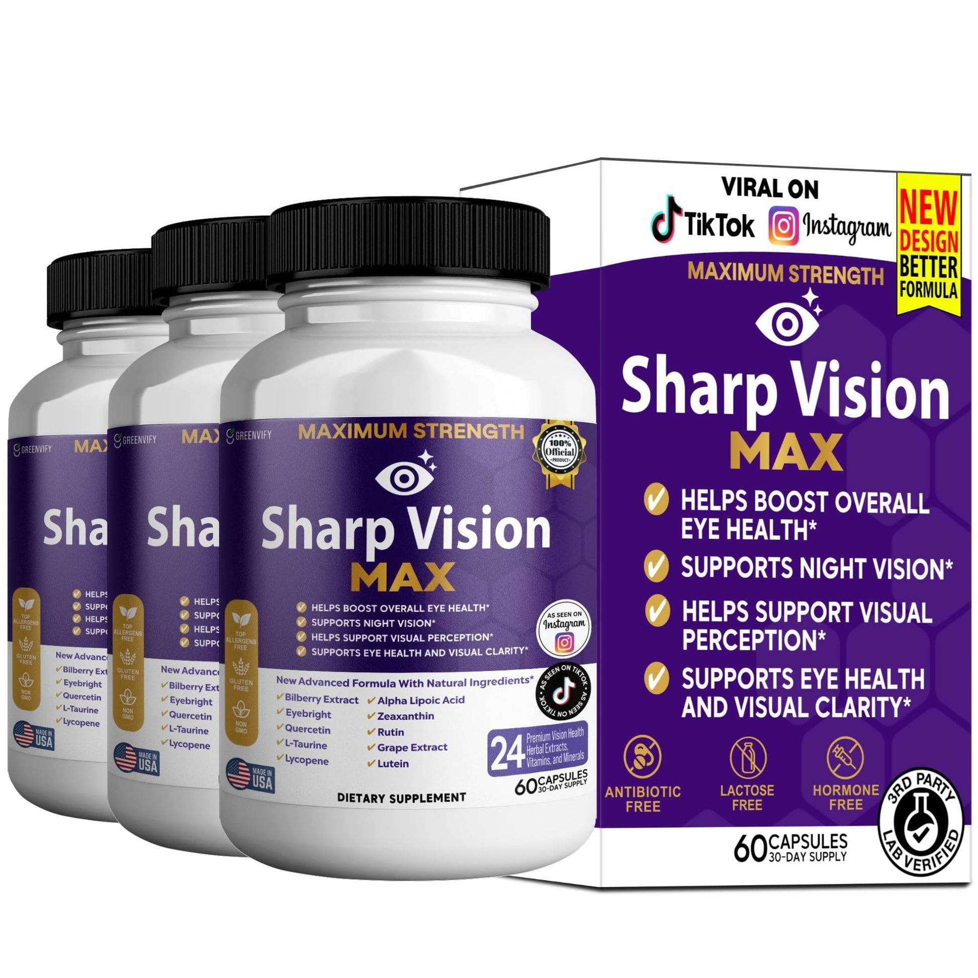 GREENVIFY Sharp Vision Max Eye Health Supplement Capsules, 60 Count
