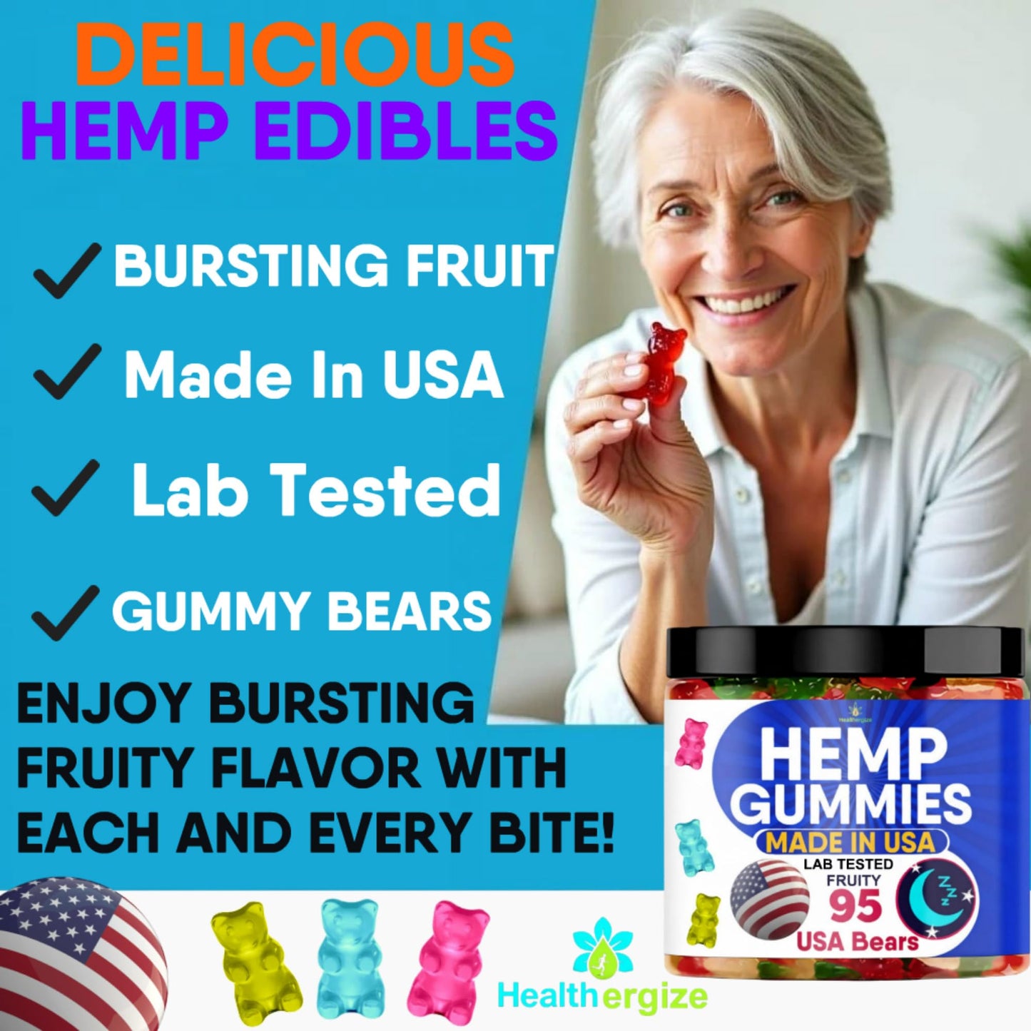 Healthergize Hemp Gummies for Sleep, Calm Relaxation Chewable 95 Count