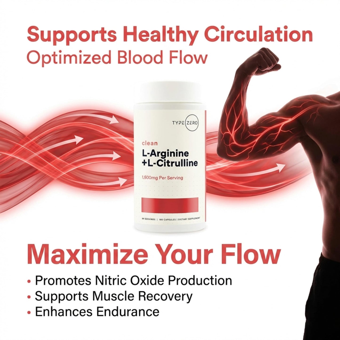 Type Zero L-Arginine + L-Citrulline Supplement (1500mg) - Nitric Oxide Booster - Clean, Keto-Friendly, GMO-Free Capsules, 180 Count