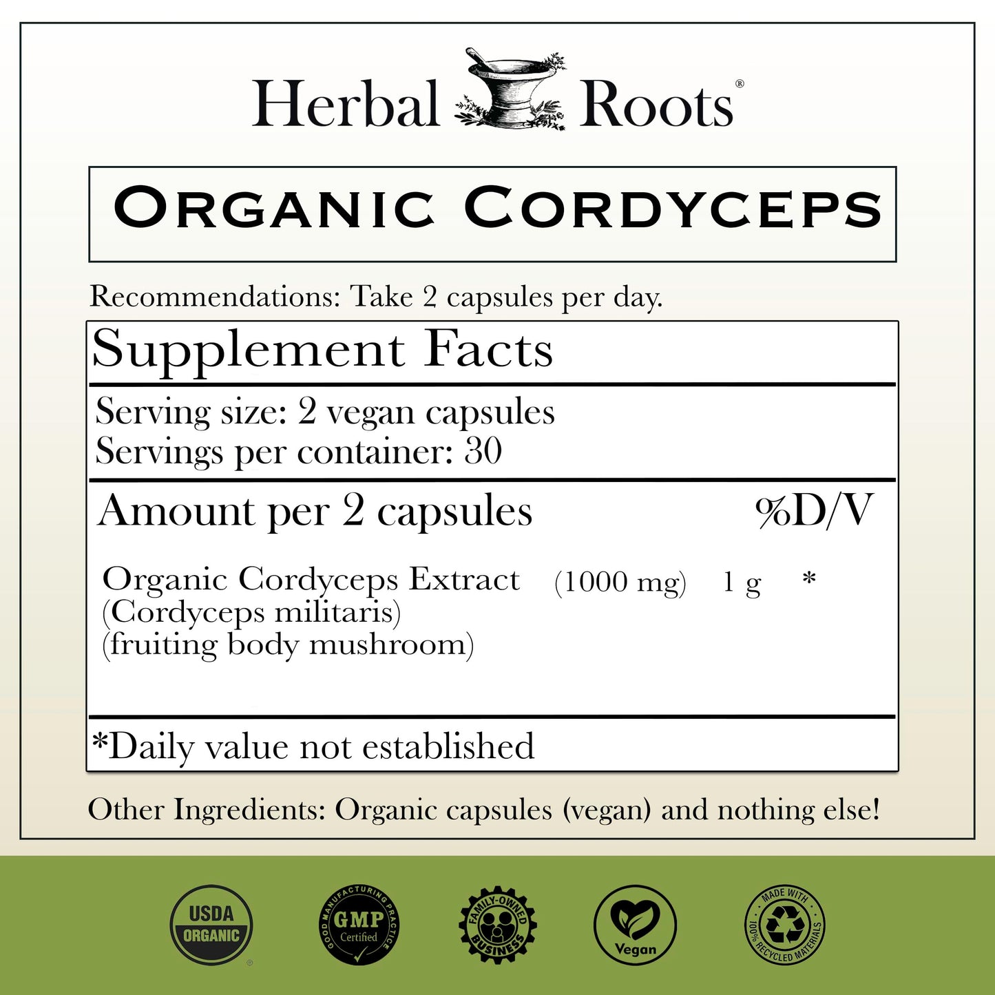 Herbal Roots Cordyceps Fruiting Body Extract Mushroom Capsules 60 Capsules
