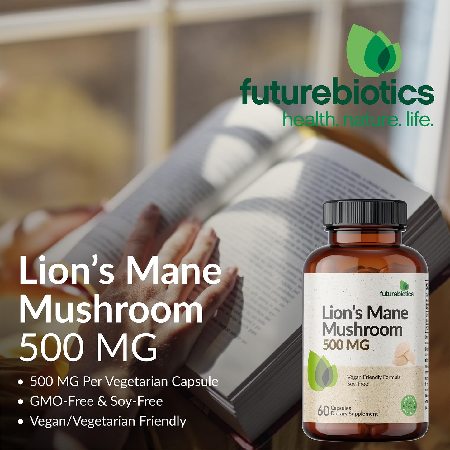 Futurebiotics Lion's Mane Mushroom 500 mg Vegan Friendly Formula, 60 Capsules