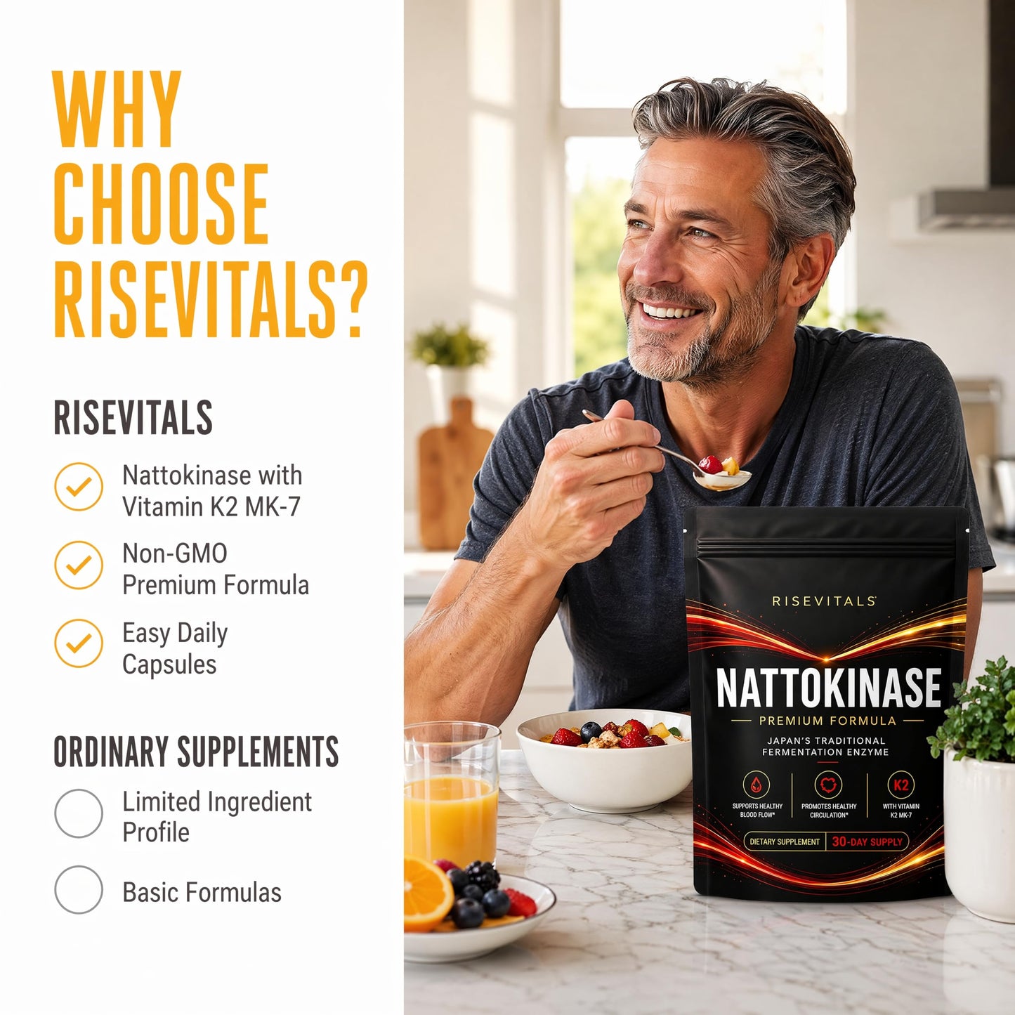 TOGOLIUN RISEVITALS Nattokinase Premium Formula with Vitamin K2 MK-7 Softgel 60 Count