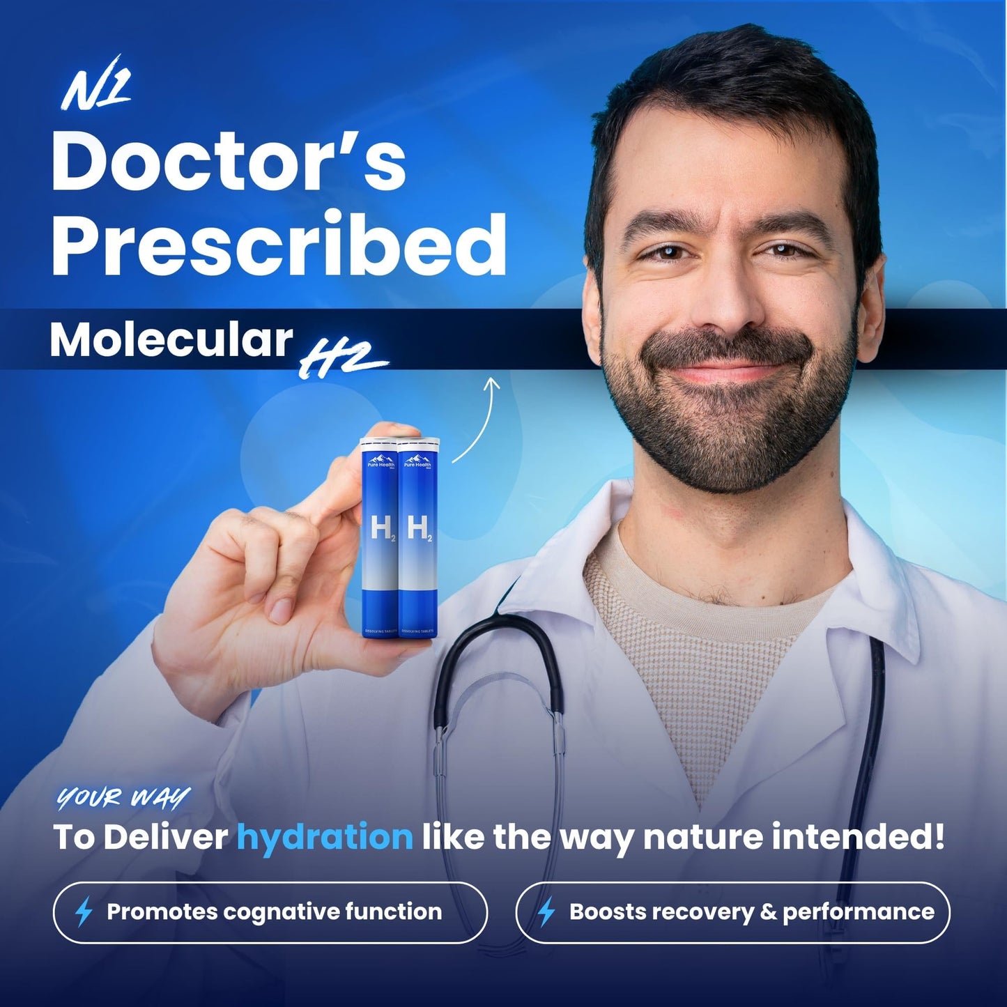 PURE HEALTH MAX Hydrogen Water Tubes H2 Molecular Tabs, Magnesium Pills Electrolytes Hydration Supplement, 90 Tablets