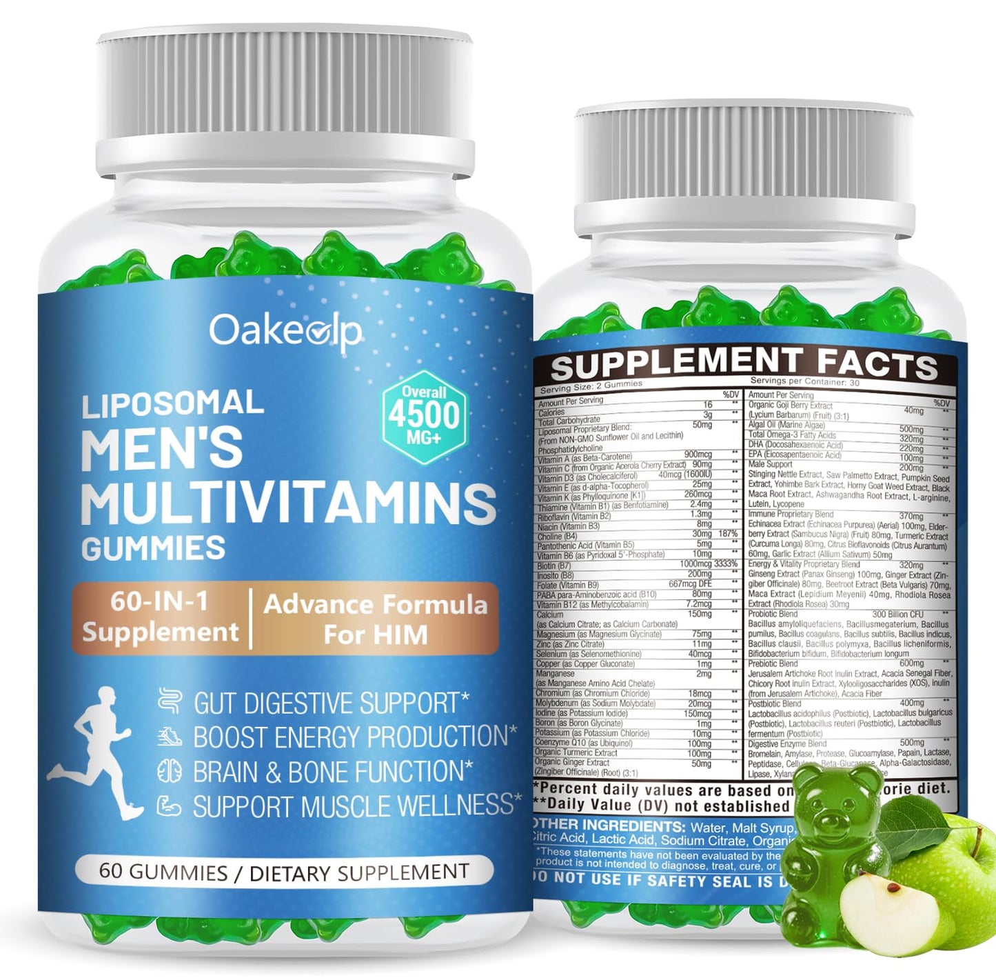 Oakevlp 60-IN-1 Liposomal 120+ Nutrients Men's Multivitamin Gummy, 60 Count