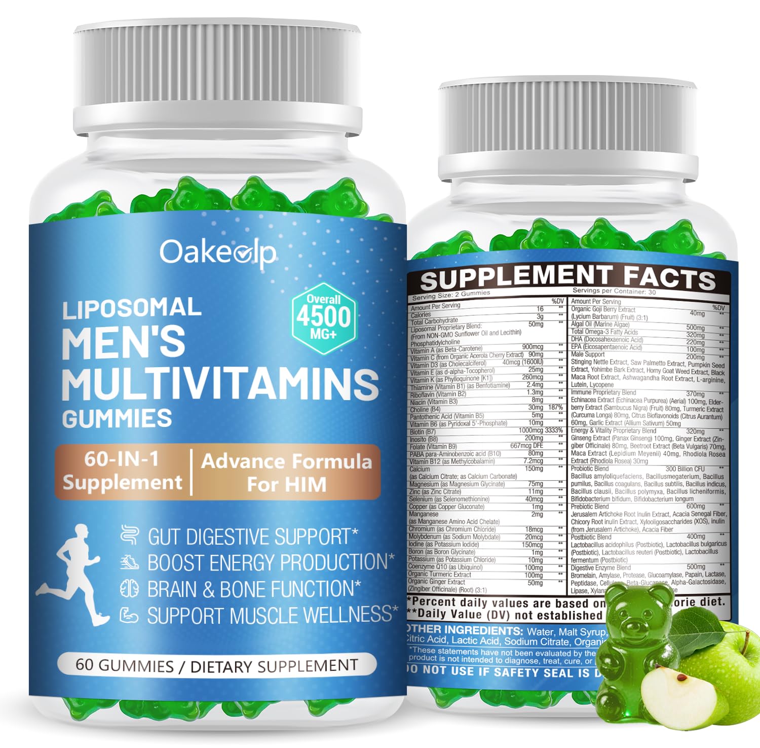Oakevlp 60-IN-1 Liposomal 120+ Nutrients Men's Multivitamin Gummy, 60 Count