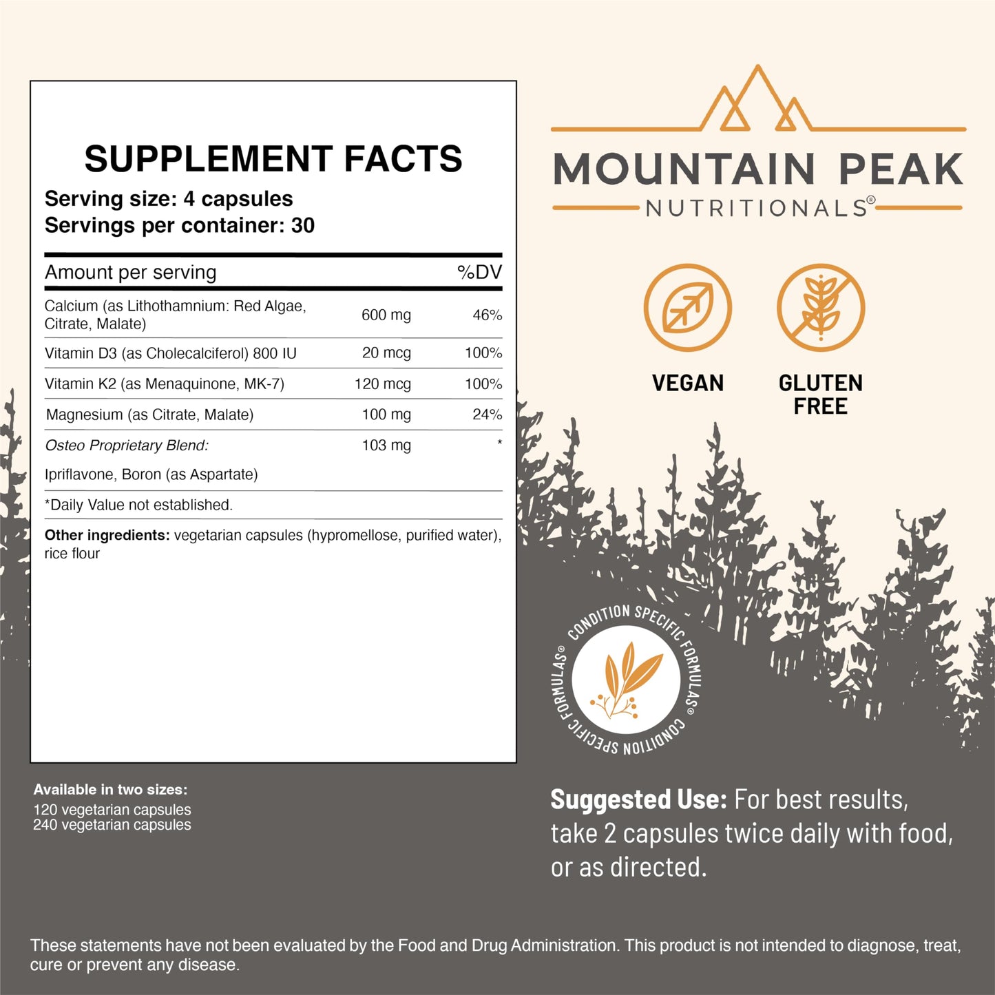 Mountain Peak Nutritionals Osteo Supplement Capsules 120