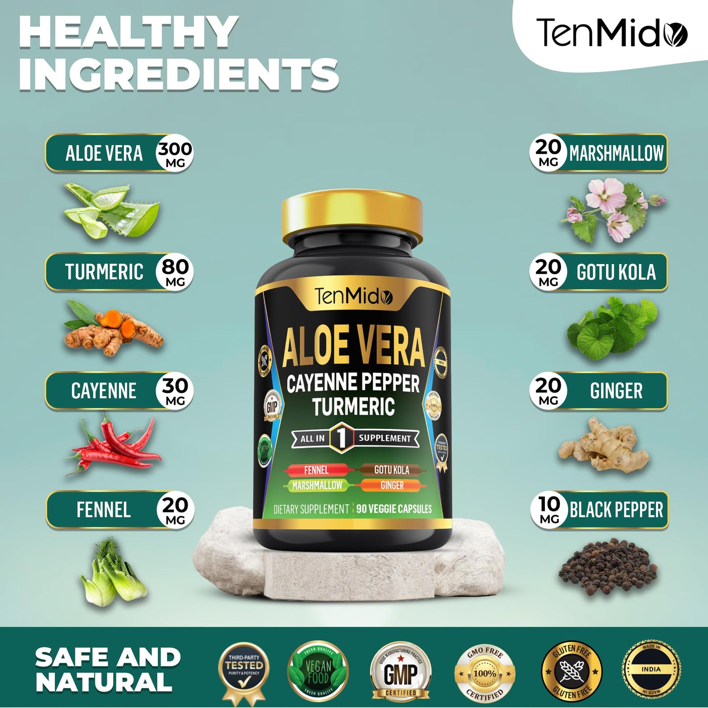 Tenmido Aloe Vera Capsules 90 Count
