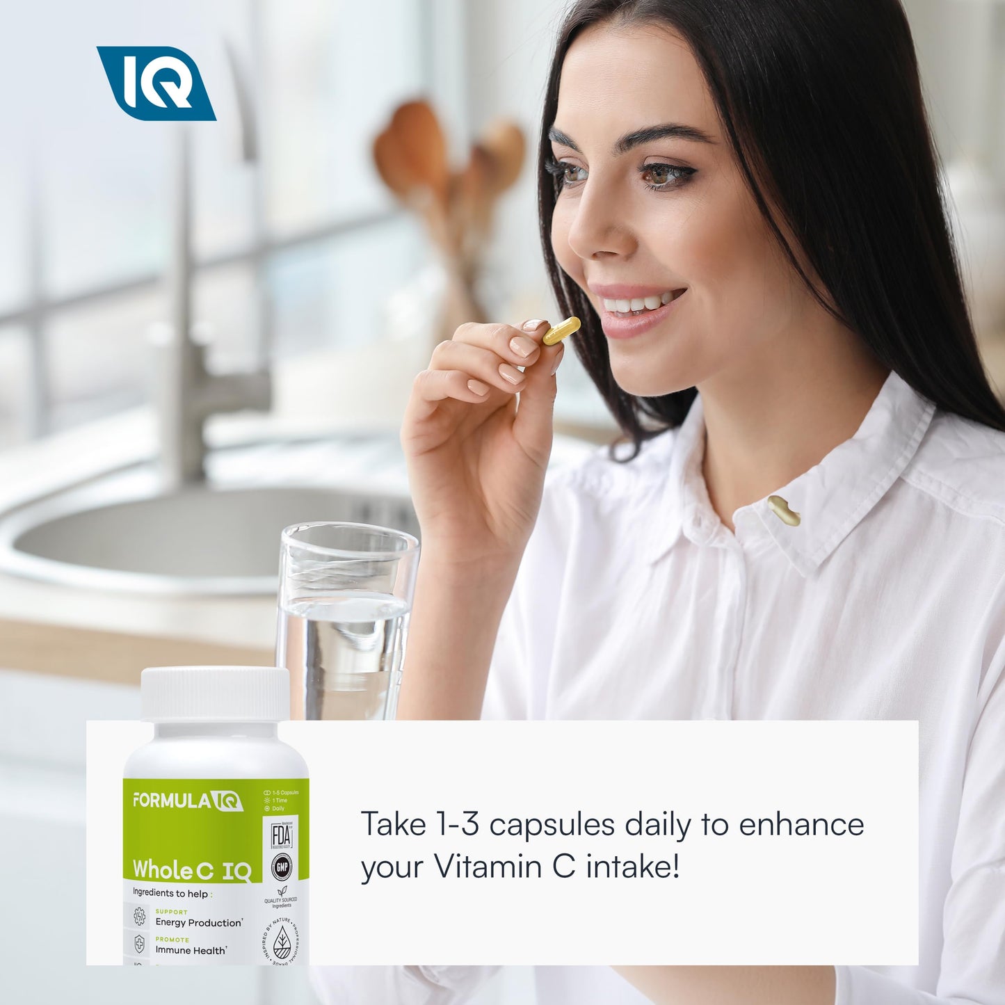 FIQ Formula IQ Whole C IQ Natural Vitamin C Supplements with Amla Fruit Extract, Iron, Energy, & Immune Support from Whole Food Sources, High Absorption Vitamin C Capsules, 90 Capsules