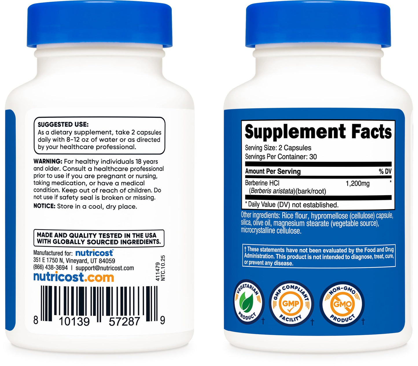 Nutricost Berberine HCl 1200mg Capsule 60 Count
