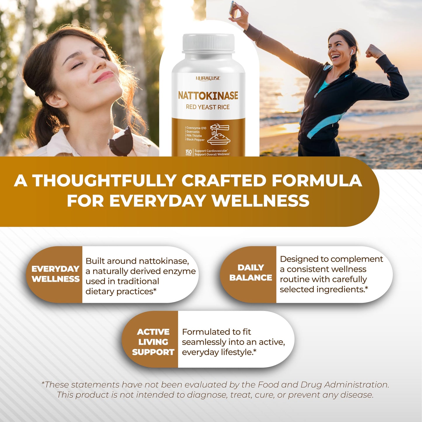 NURAFUSE Nattokinase 11-in-1 Formula with Red Yeast Rice CoQ10, Quercetin, Milk Thistle & Resveratrol, 150 Capsules