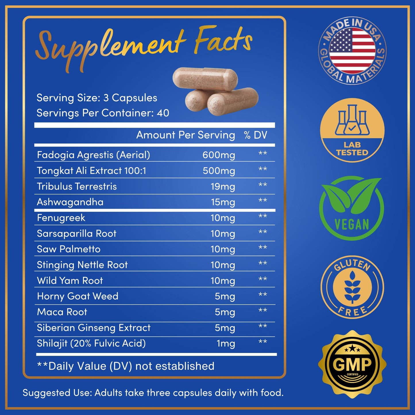 WINDSOR BOTANICALS Fadogia Agrestis and Tongkat Ali Supplement Capsules 120 Count
