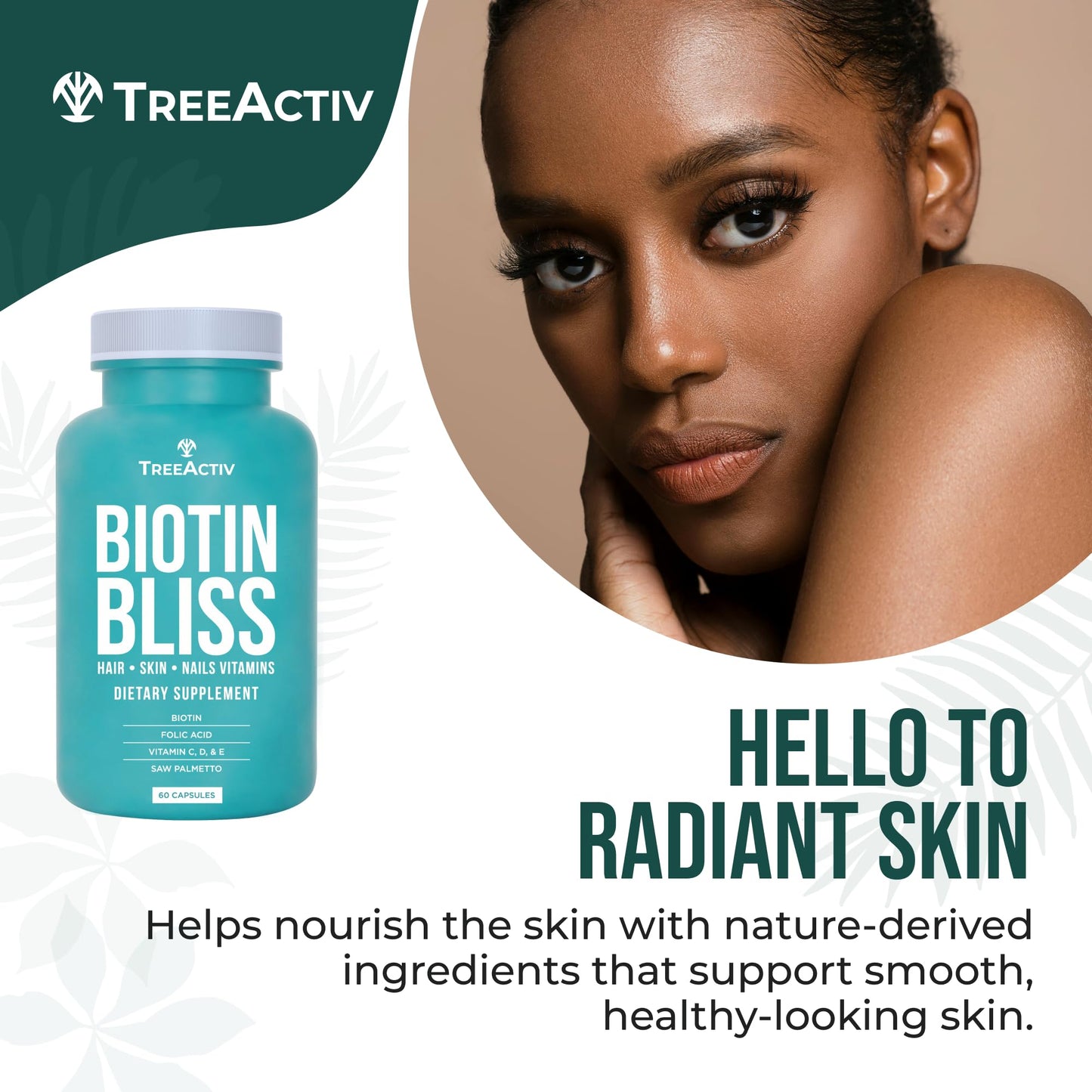 TreeActiv Biotin Bliss Hair, Skin & Nails Vitamins with Saw Palmetto Capsule, 60 Count