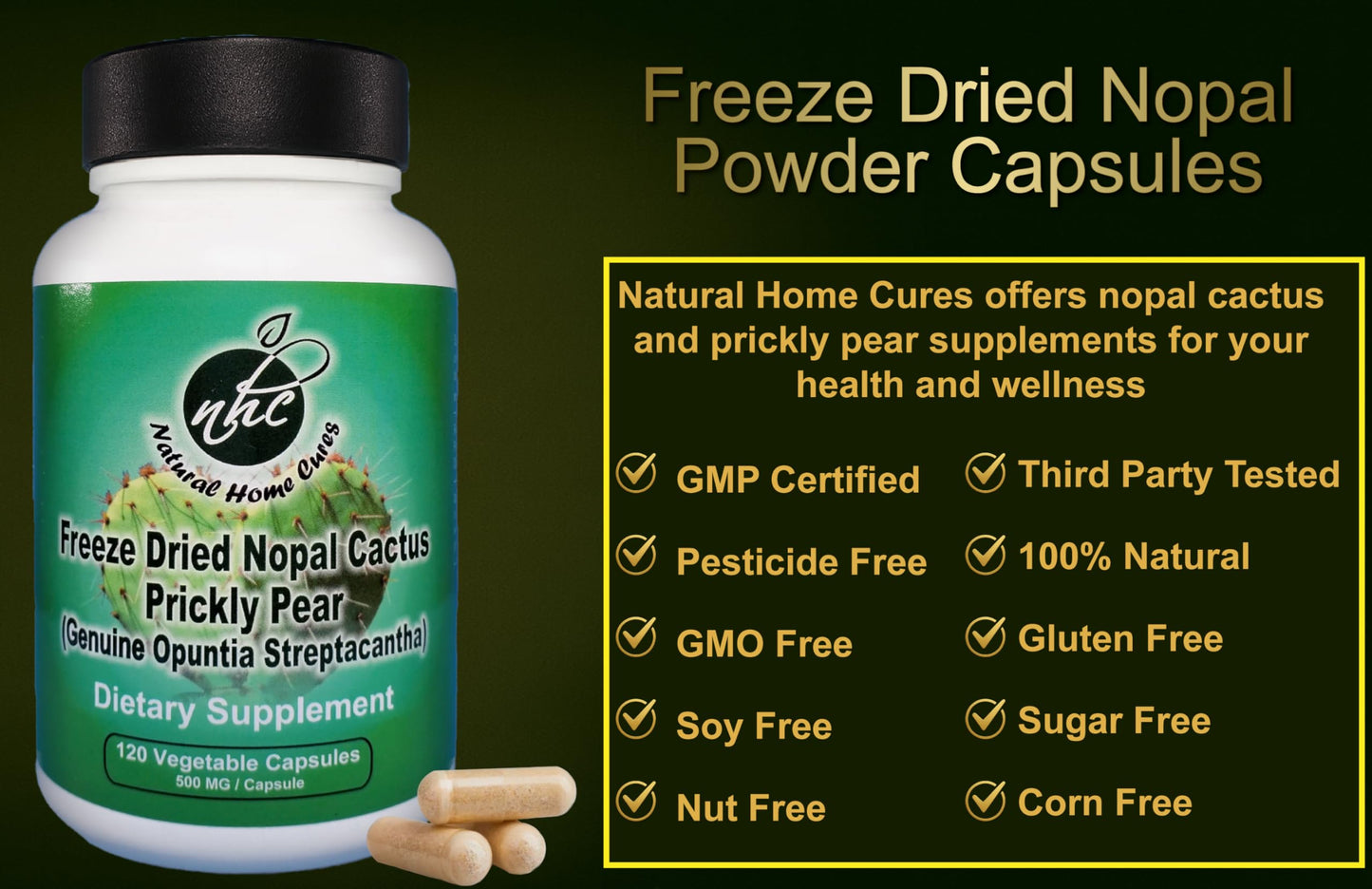 Natural Home Cures Nopal Cactus Capsules, 3 Bottles