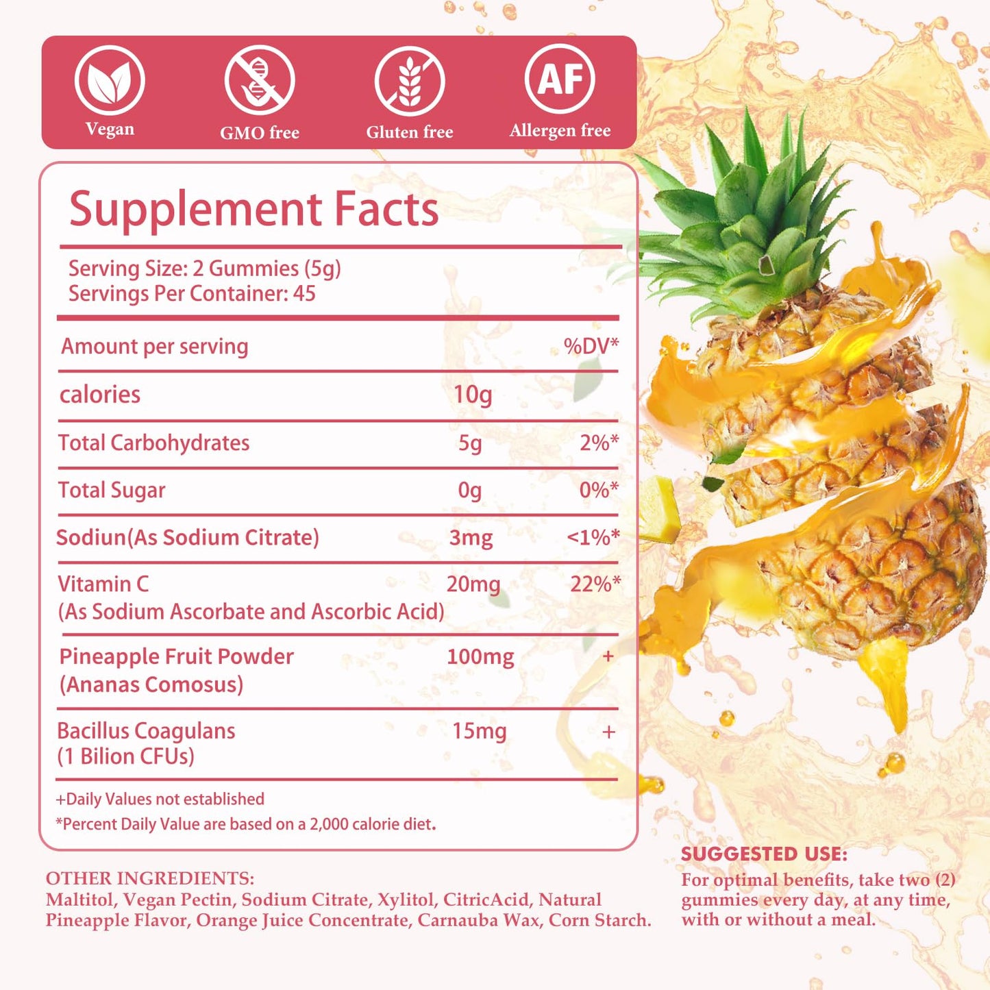 Skiseoy Pineapple Gummies for Women pH Balance with Probiotics and Vitamin C, Feminine Balance for Flora and Vaginal Health, Vegan Friendly, 90 Gummies