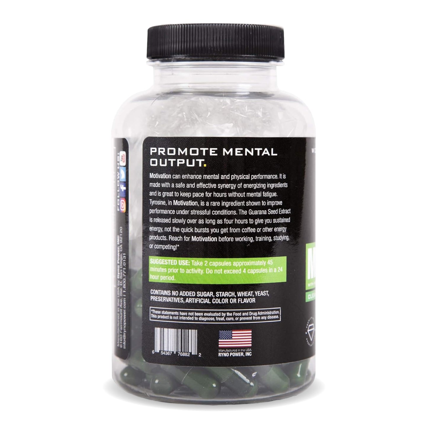 Ryno Power Motivation Pre-Workout Focus Energy Supplement Capsules, 60 Count