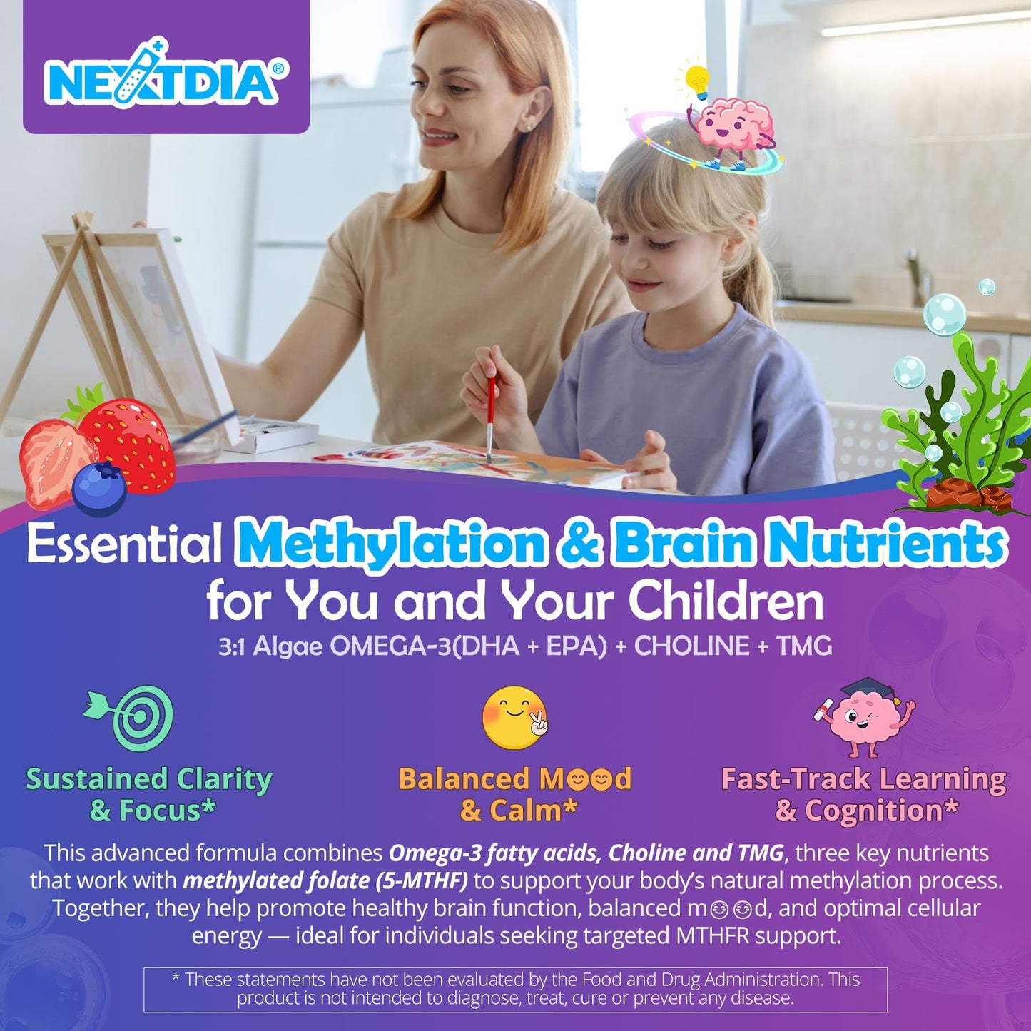 Nextdia L-Methylfolate 1000mcg Methyl B12 Gummies, 120 Count