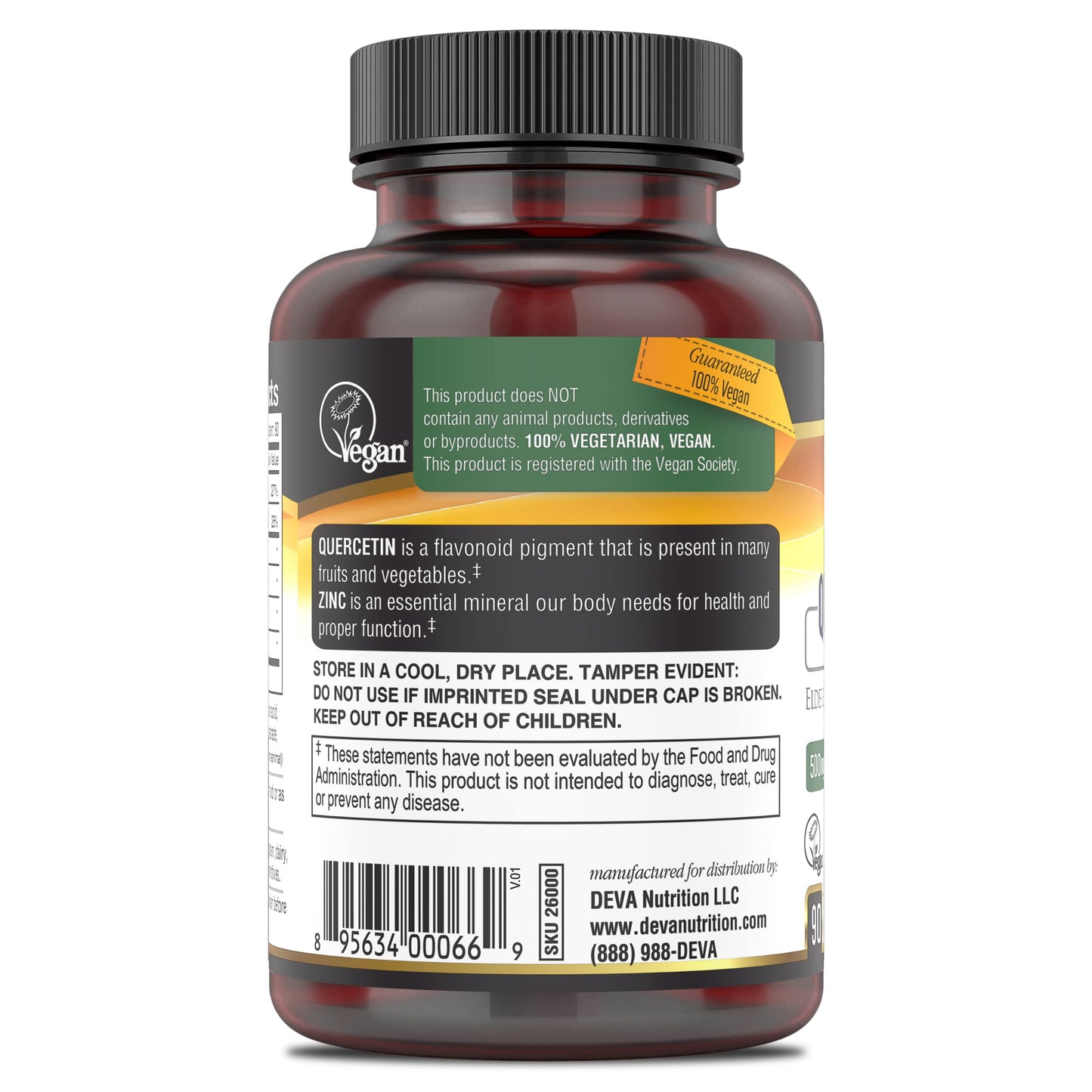DEVA Vegan Quercetin 500mg Plus 25mg Zinc with Elderberry, Echinacea and Oregano Extracts Tablets, 90 Count