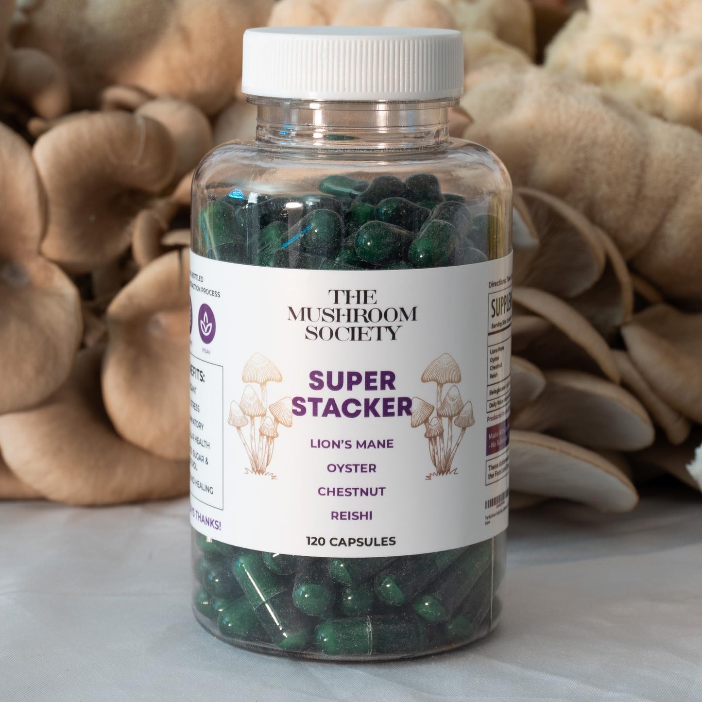 The Mushroom Society Super Stacker 4-in-1 Mushroom Supplement Wellness Blend Capsules 120
