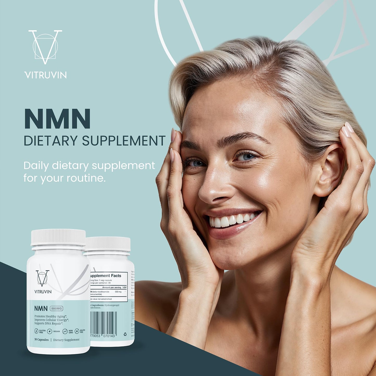VITRUVIN NMN 500mg Capsules, 30 Count