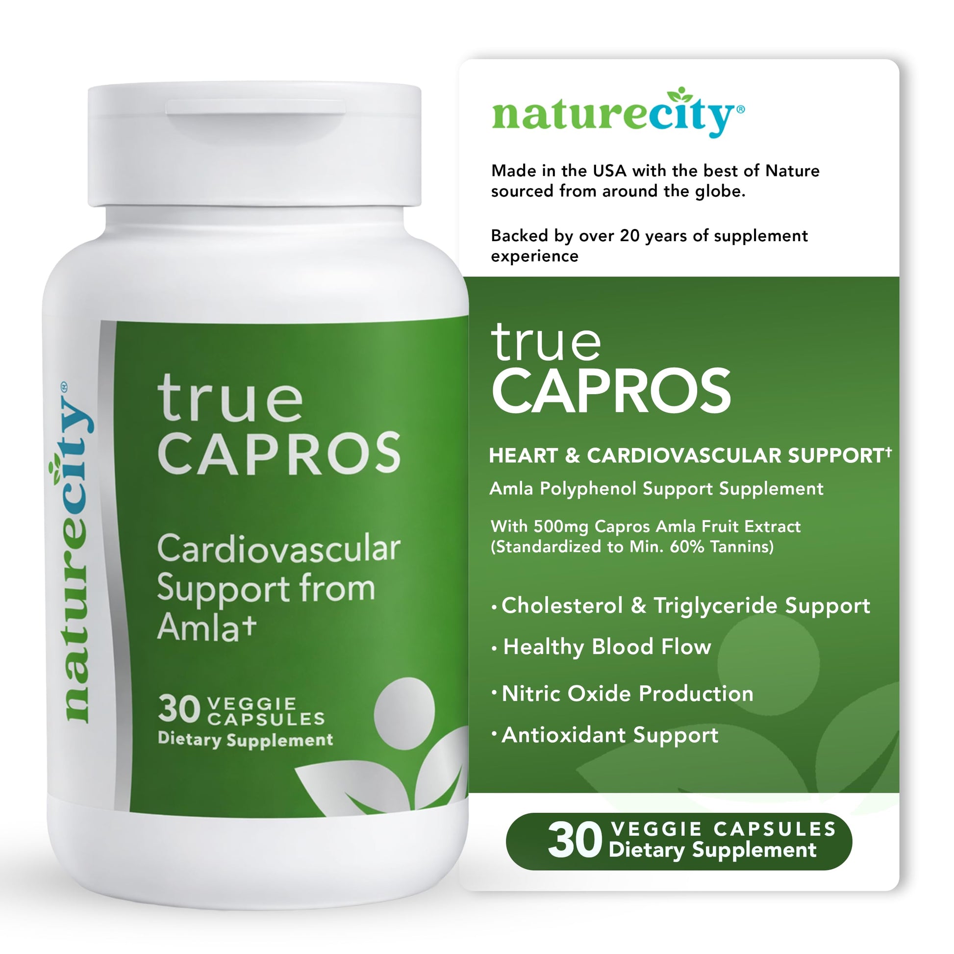 NatureCity True-Capros Amla Fruit Extract Supplement Polyphenol Antioxidant Power Supports Cardiovascular Heart Health 30 Capsules