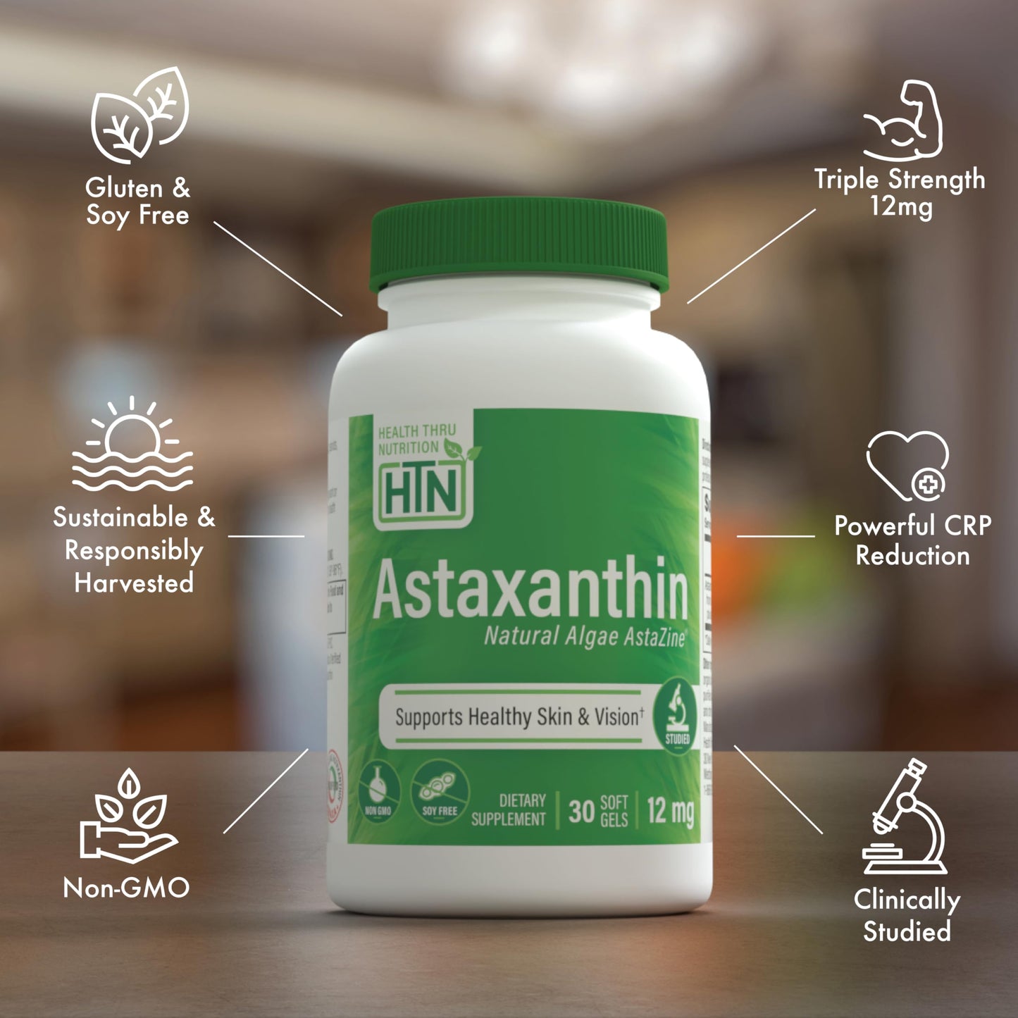 Health Thru Nutrition Astaxanthin Triple Strength 12mg Supplement Softgels 30
