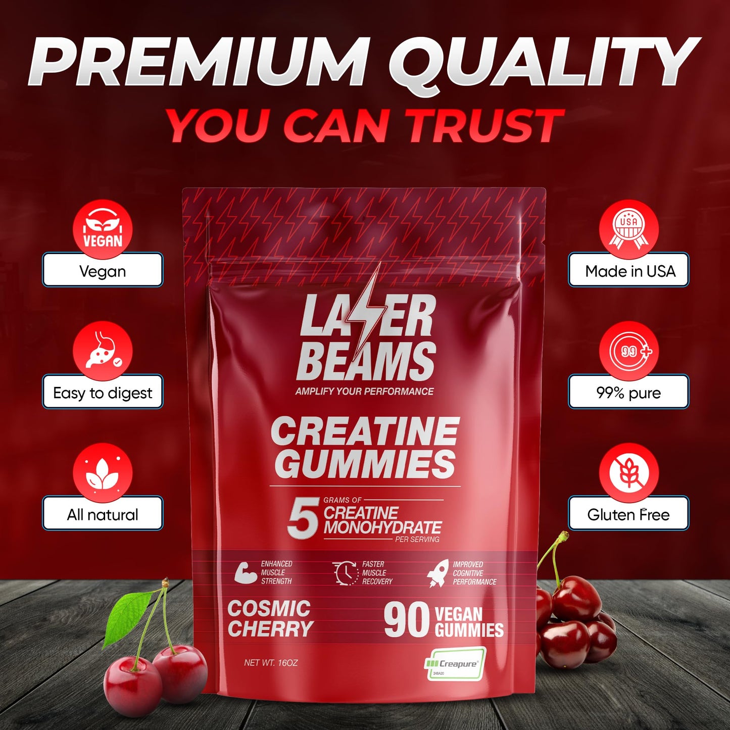 Laser Beams Creatine Monohydrate Gummies 90 Count