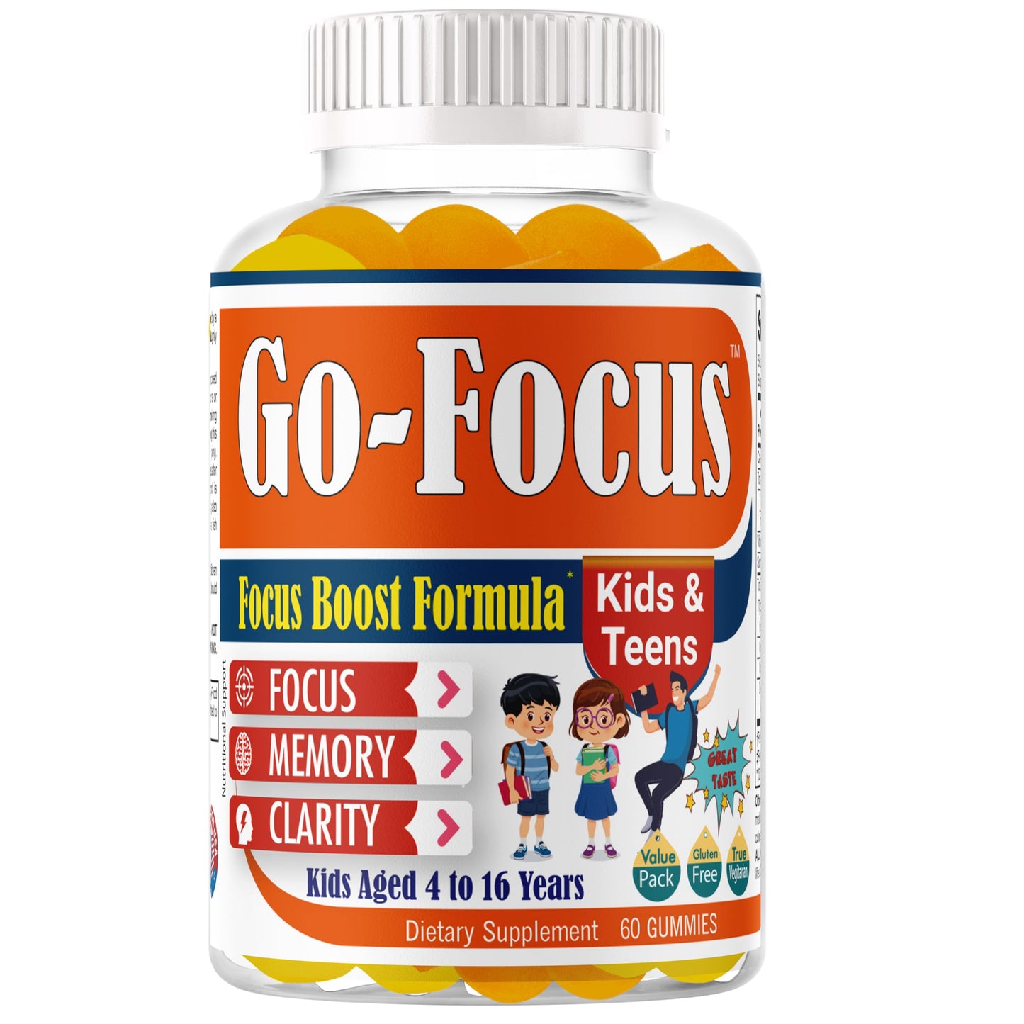 BrightKids Brain Supplements for Memory and Focus for Kids & Teens, Omega-3 & DHA Gummies, 60 Gummies
