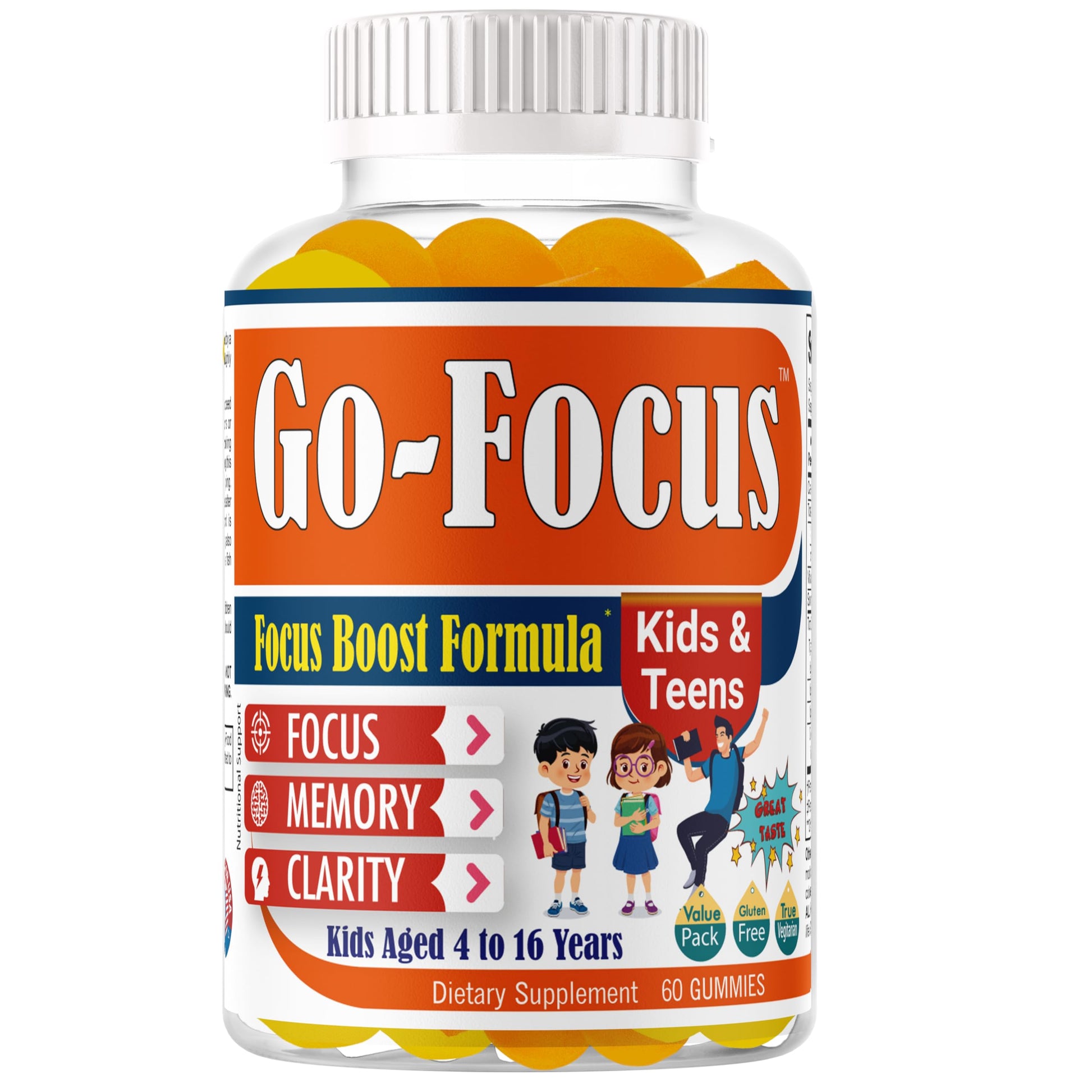 BrightKids Brain Supplements for Memory and Focus for Kids & Teens, Omega-3 & DHA Gummies, 60 Gummies