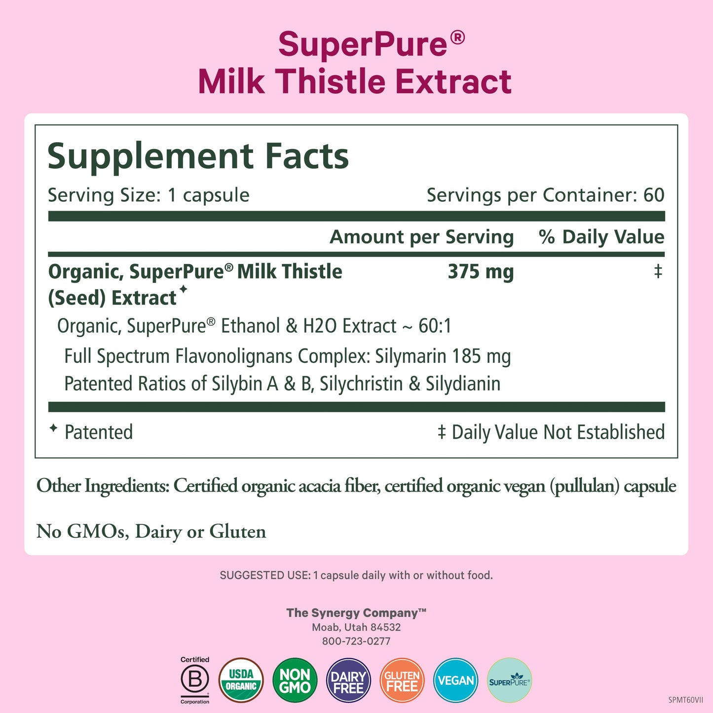 PURE SYNERGY Milk Thistle Extract SuperPure Capsules, 60 Count