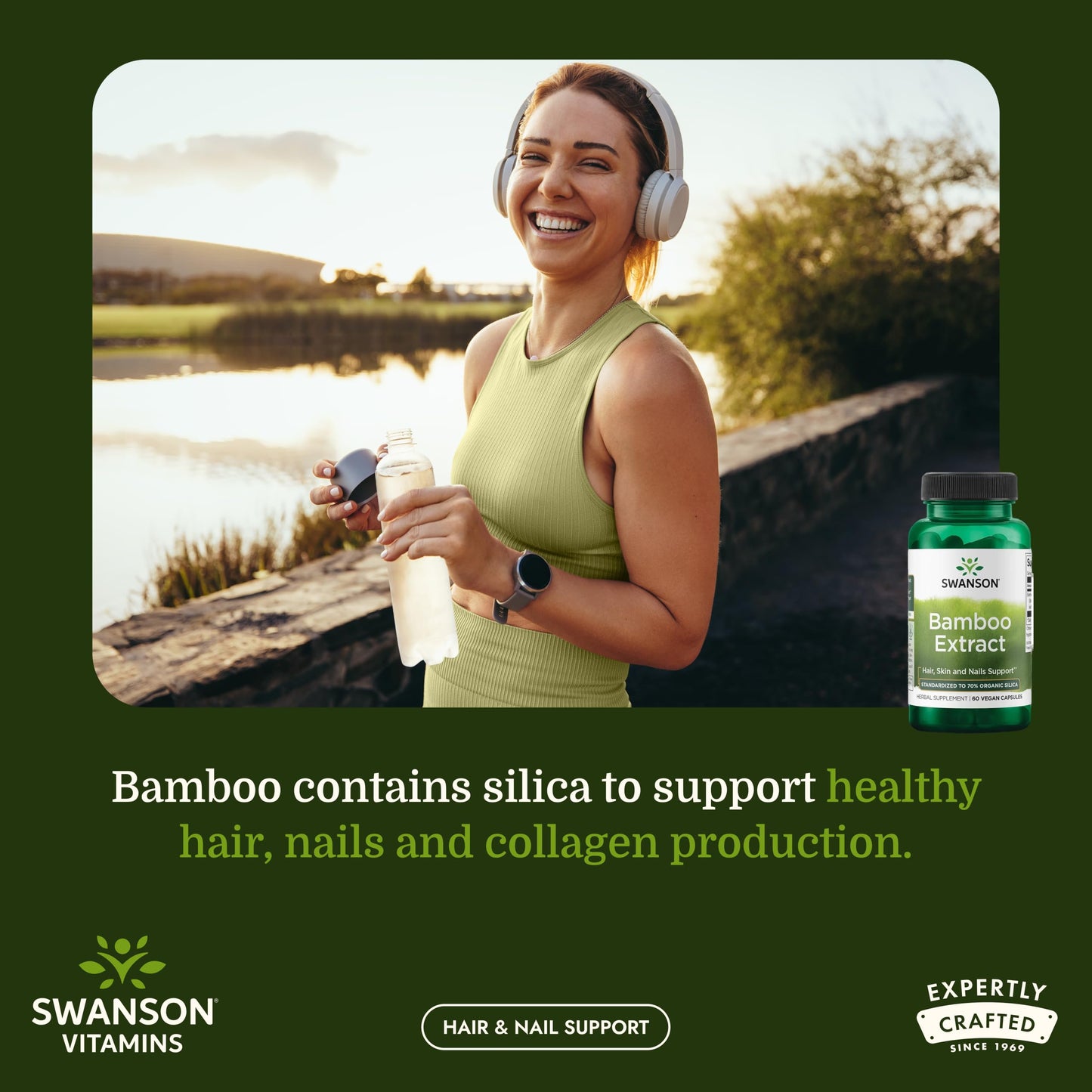 Swanson Bamboo Extract Natural Hair, Skin and Nails Supplement 70% Silica Content Supporting Collagen Formation & Bone Growth, 180 Capsules