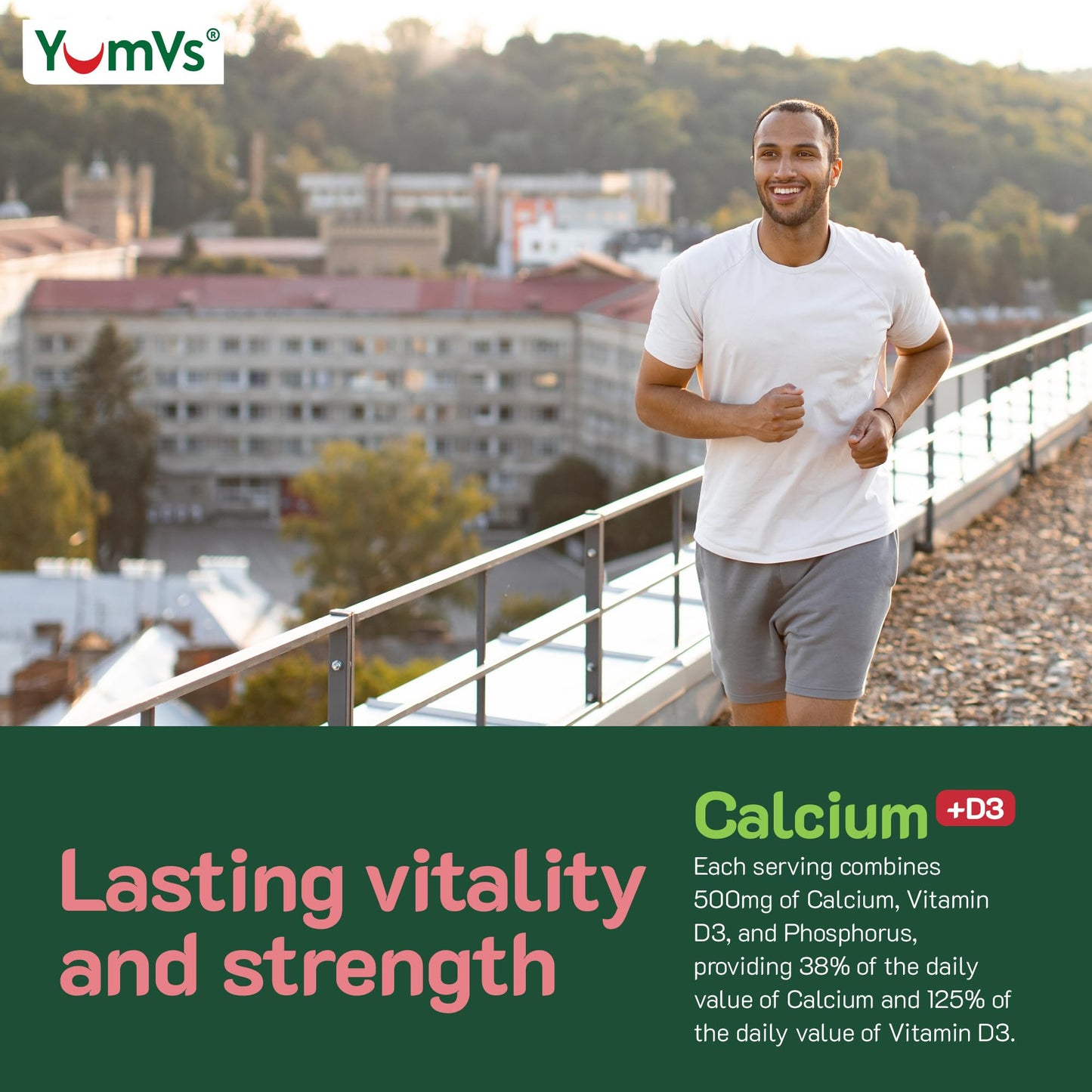 YUM-V'S Calcium 500mg with Vitamin D3 Gummies, Raspberry & Orange Flavor, 60 Gummies