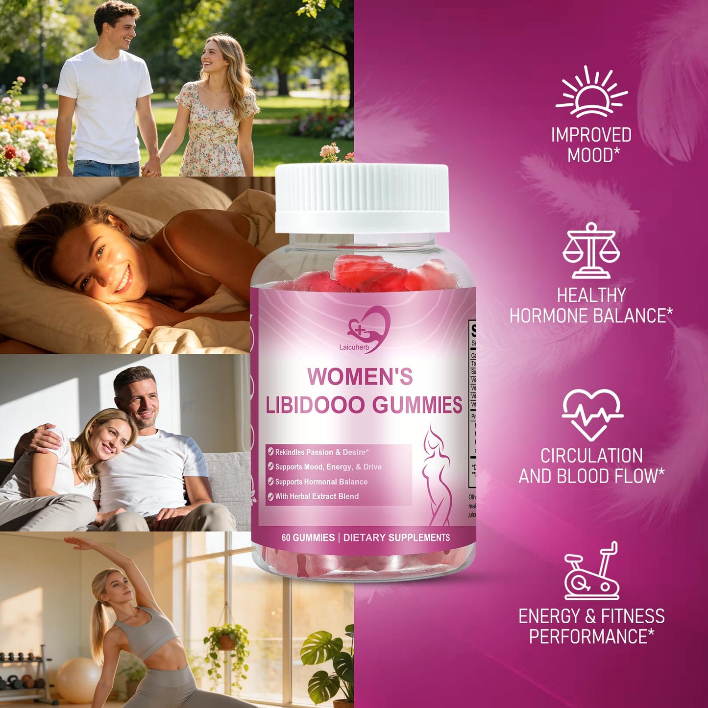 Laicuherb Libidoo Support for Women with Maca Root, Daily Wellness Formula for Confidence, Vitality & Emotional Balance, Intimacy Vitamins & Daily Sensual Wellness Gummy 60