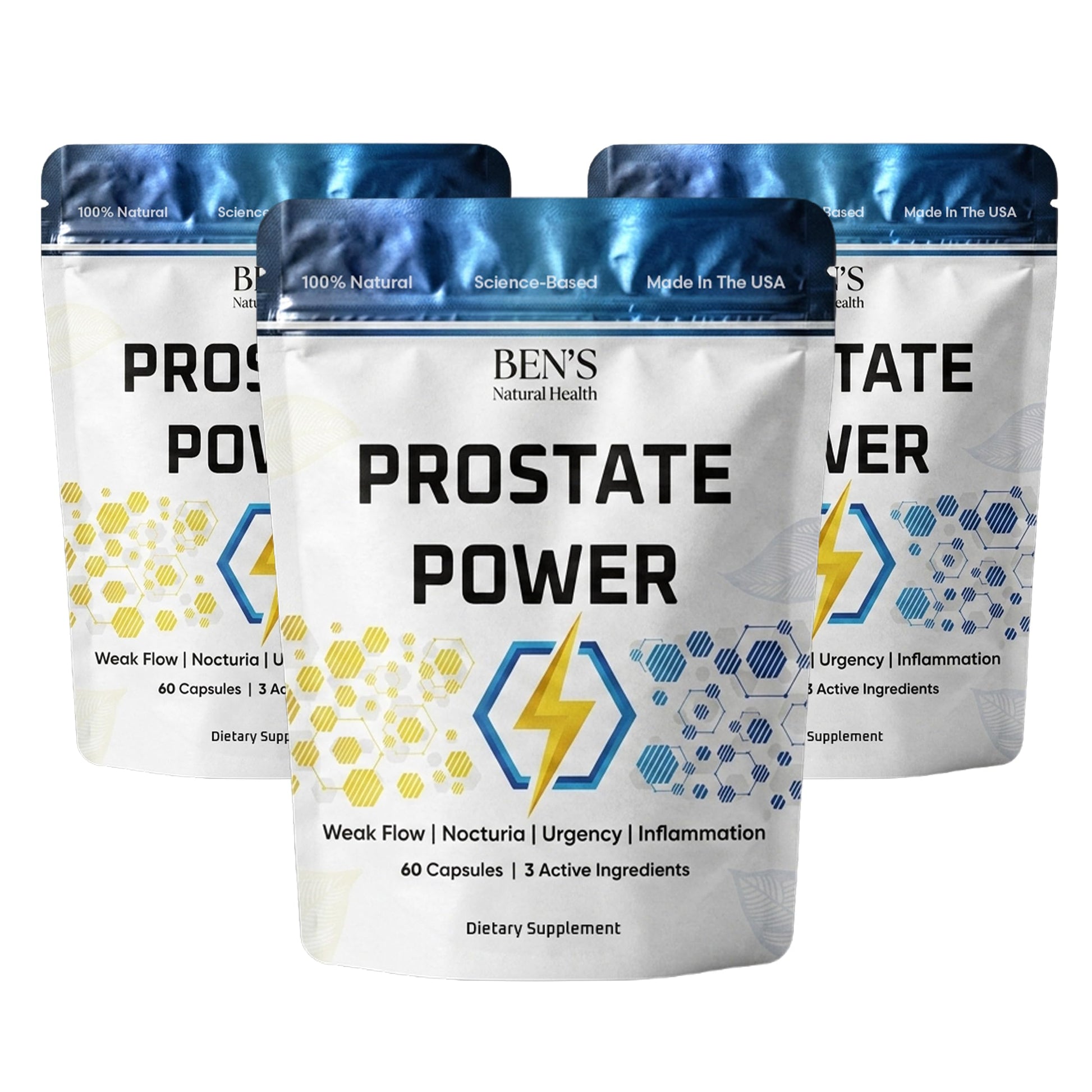 Ben's Natural Health Prostate Power Supplement Capsules, High-Strength Prostate Support with Saw Palmetto, Rye Flower Pollen & Boron Glycine Complex, 180 Capsules