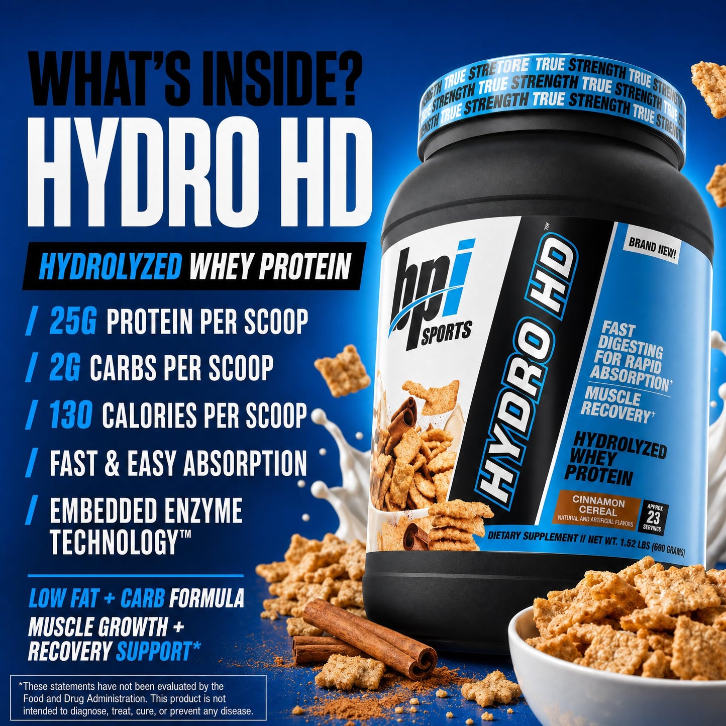 BPI Sports Hydro HD 100% Hydrolyzed Whey Protein Powder, 31 Servings