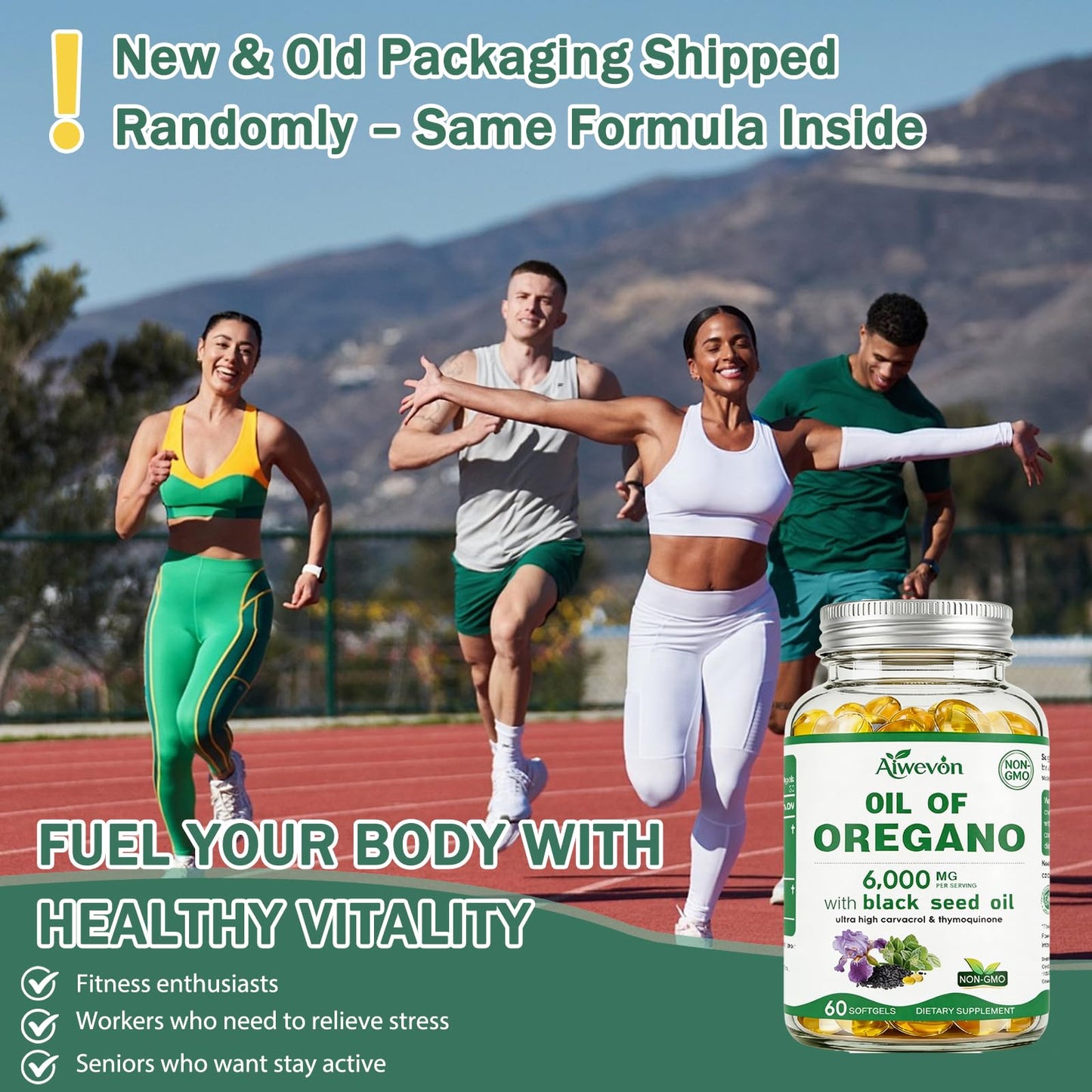 Aiwevon Oil of Oregano with Black Seed Oil, Carvacrol & Thymoquinone Softgels 60 Count